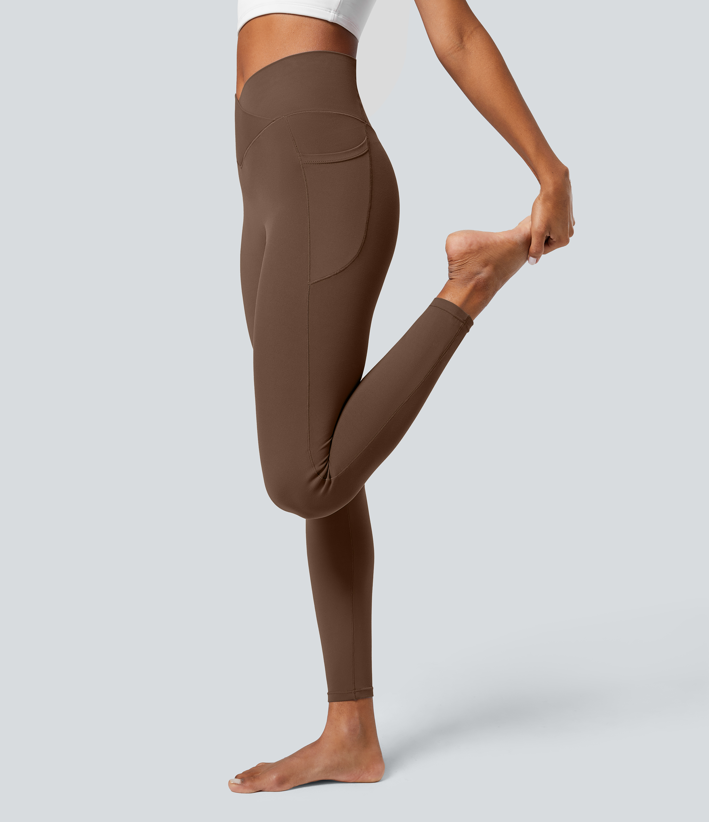 Halara Softlyzeroв„ў Crossover Pocket Plain Leggings-UPF50+  - Soft Silt - XL(7/8) gym leggings leggings with pockets leggings with butt lift 