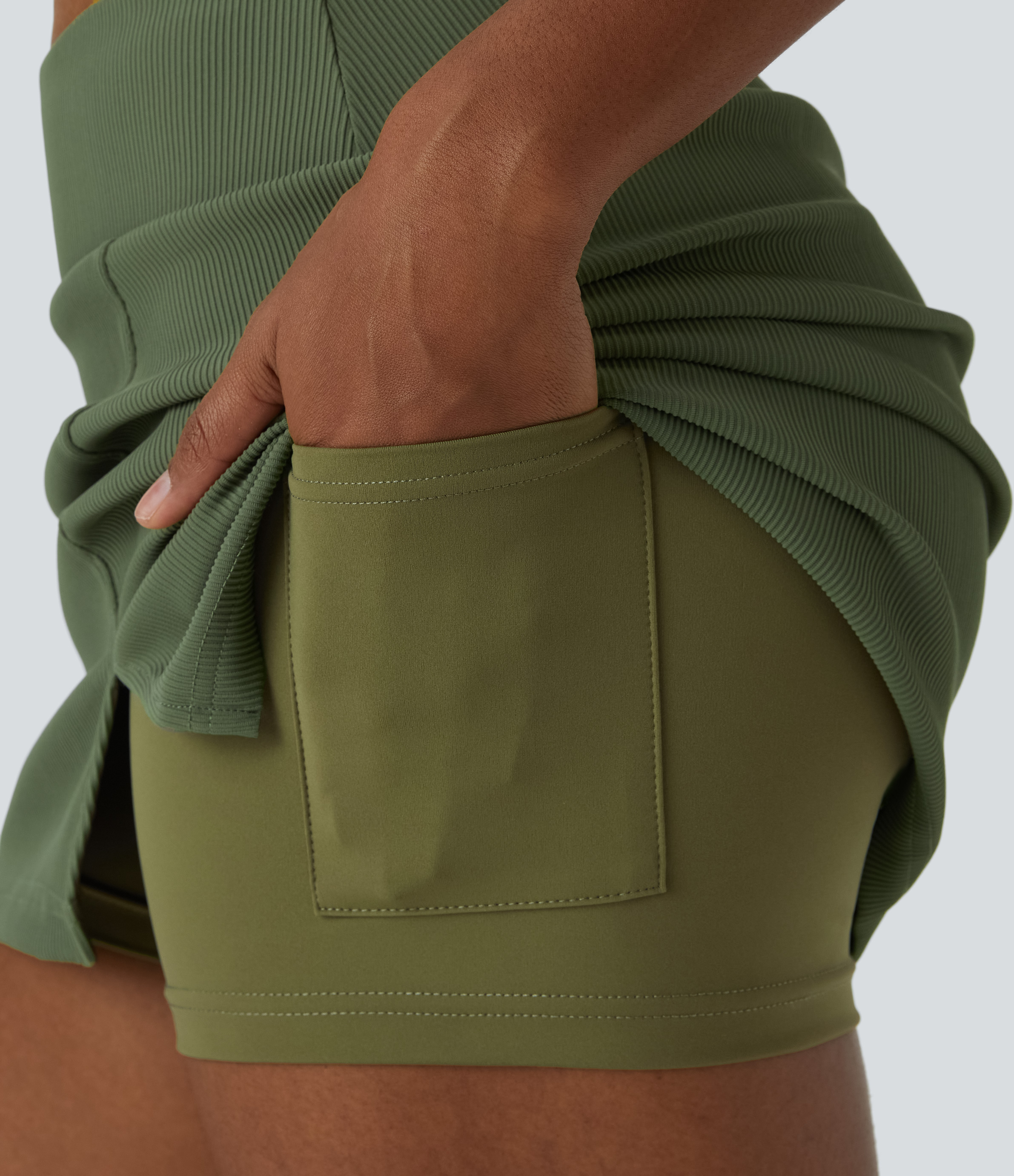 Halara Mid Rise Split Hem 2-in-1 Skirt  - Fern - XS midi skirt a line skirt golfing skirt pleated tennis skirt cute skirts 
