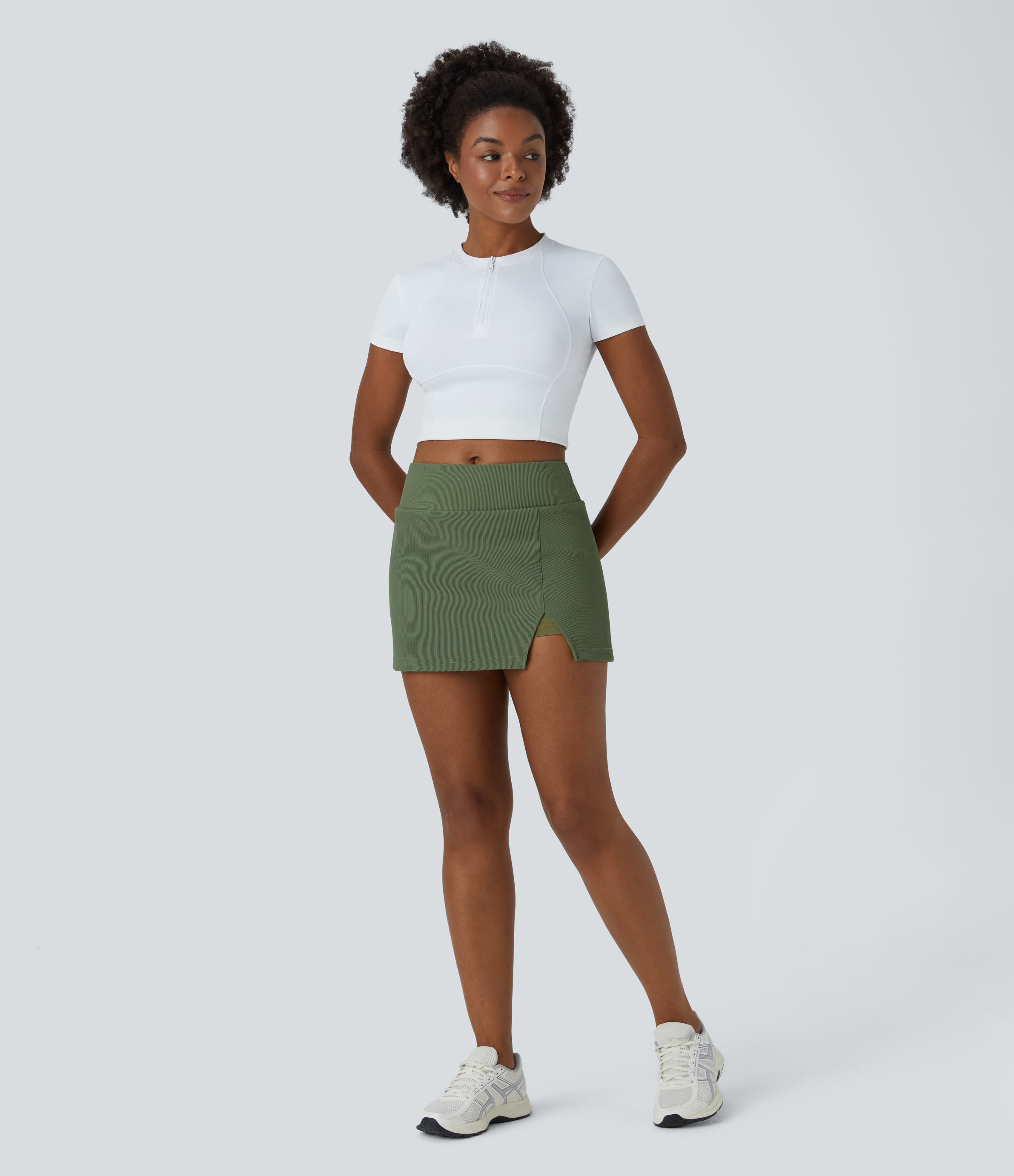 Halara Mid Rise Split Hem 2-in-1 Skirt  - Fern - XS midi skirt a line skirt golfing skirt pleated tennis skirt cute skirts 