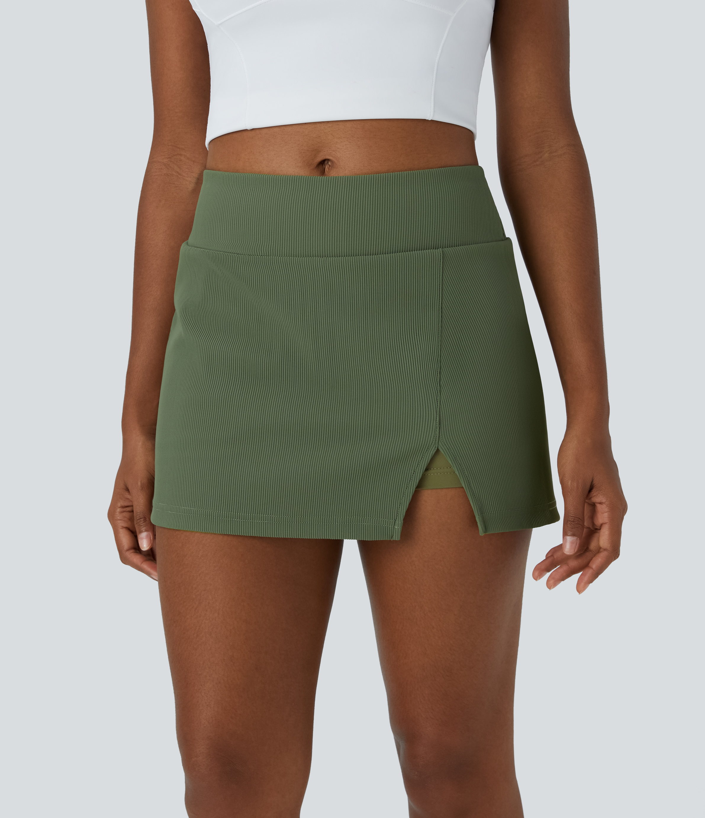 Halara Mid Rise Split Hem 2-in-1 Skirt  - Fern - XS midi skirt a line skirt golfing skirt pleated tennis skirt cute skirts 