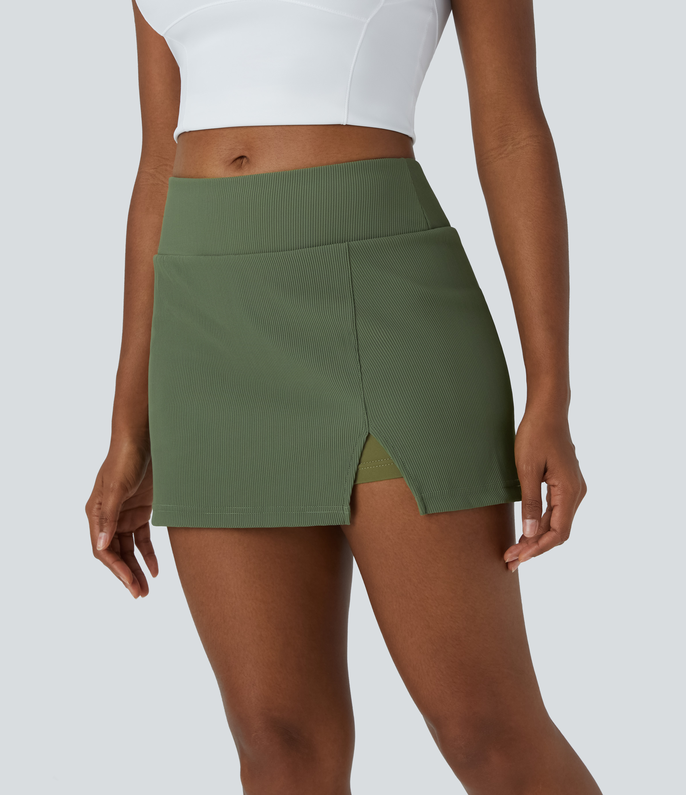 Halara Mid Rise Split Hem 2-in-1 Skirt  - Fern - XS midi skirt a line skirt golfing skirt pleated tennis skirt cute skirts 