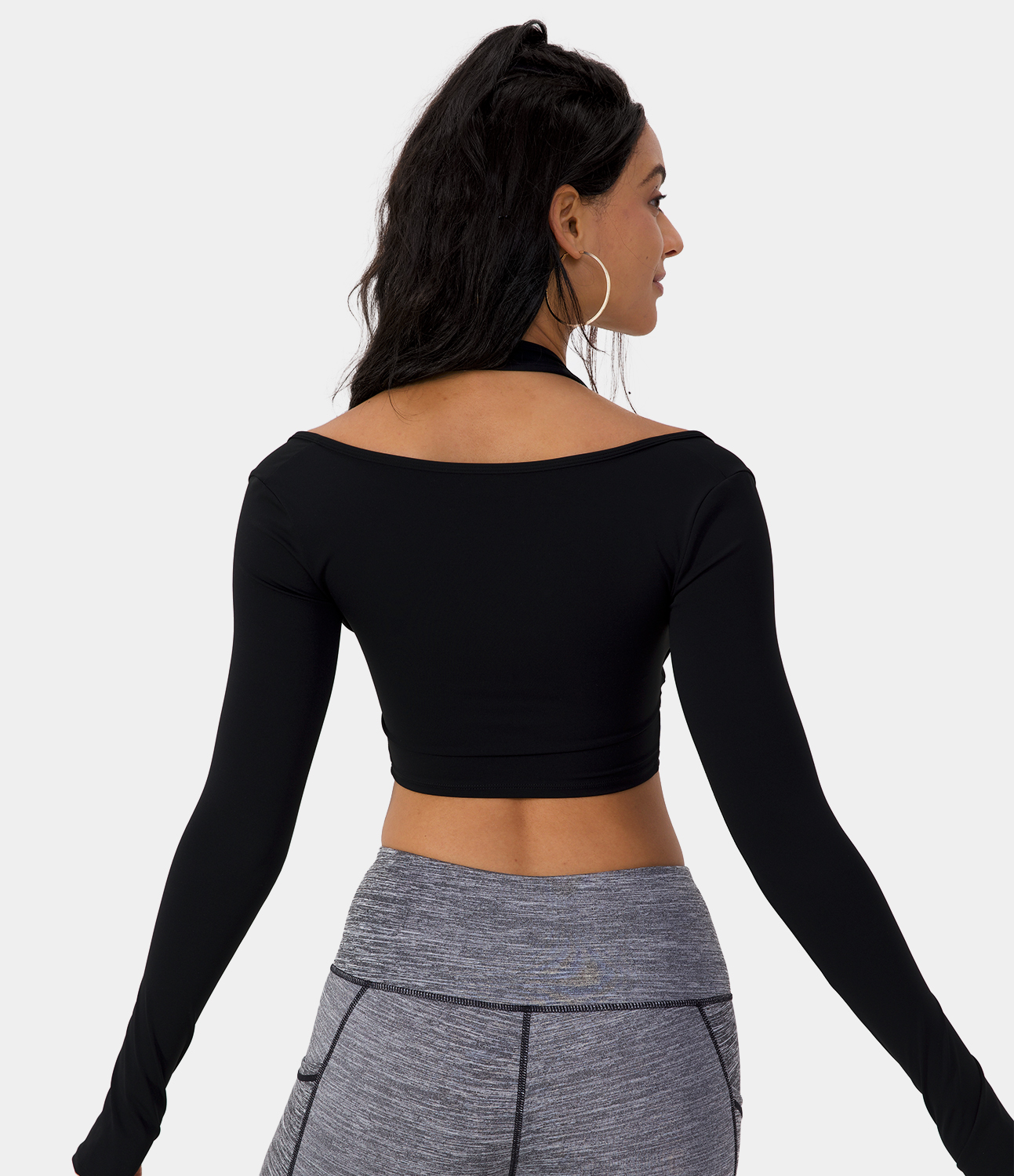 Women's Cloudful® Halter Thumb Hole Long Sleeve Cropped 2in1 Sports Top HALARA