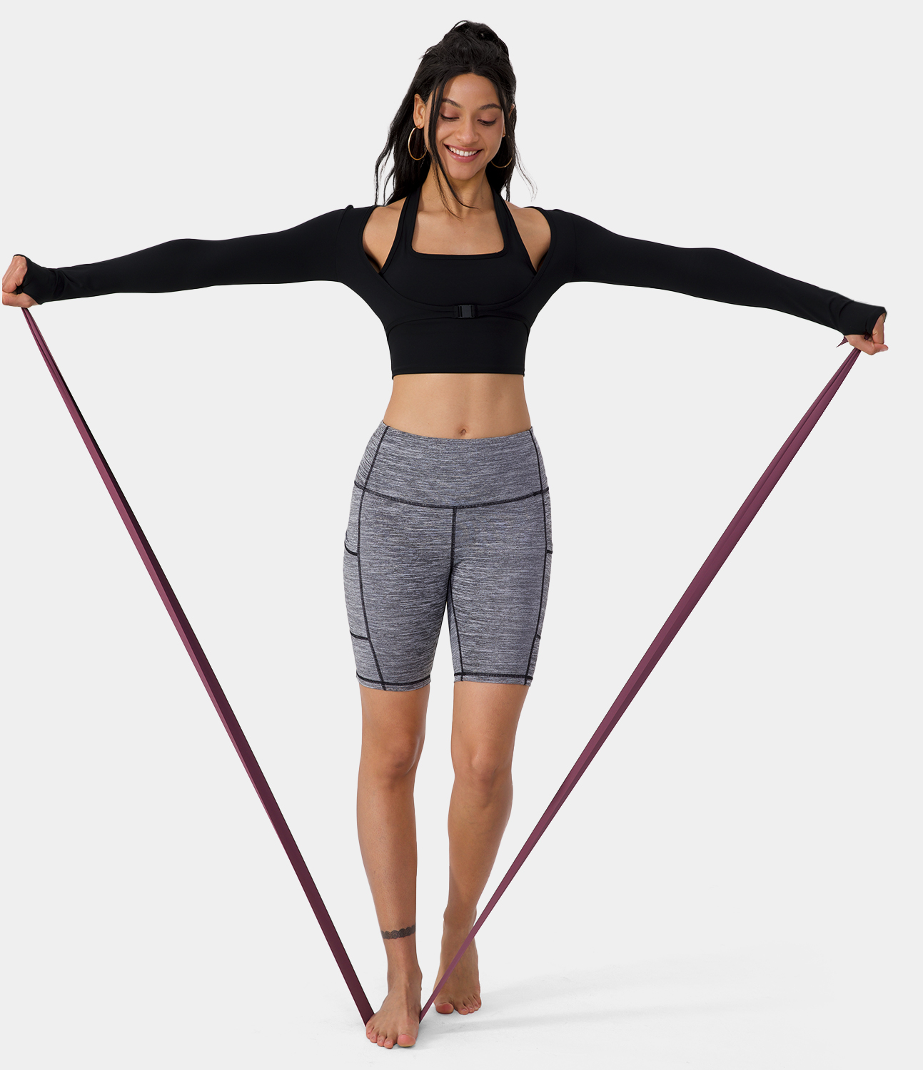 Women's Cloudful® Halter Thumb Hole Long Sleeve Cropped 2in1 Sports