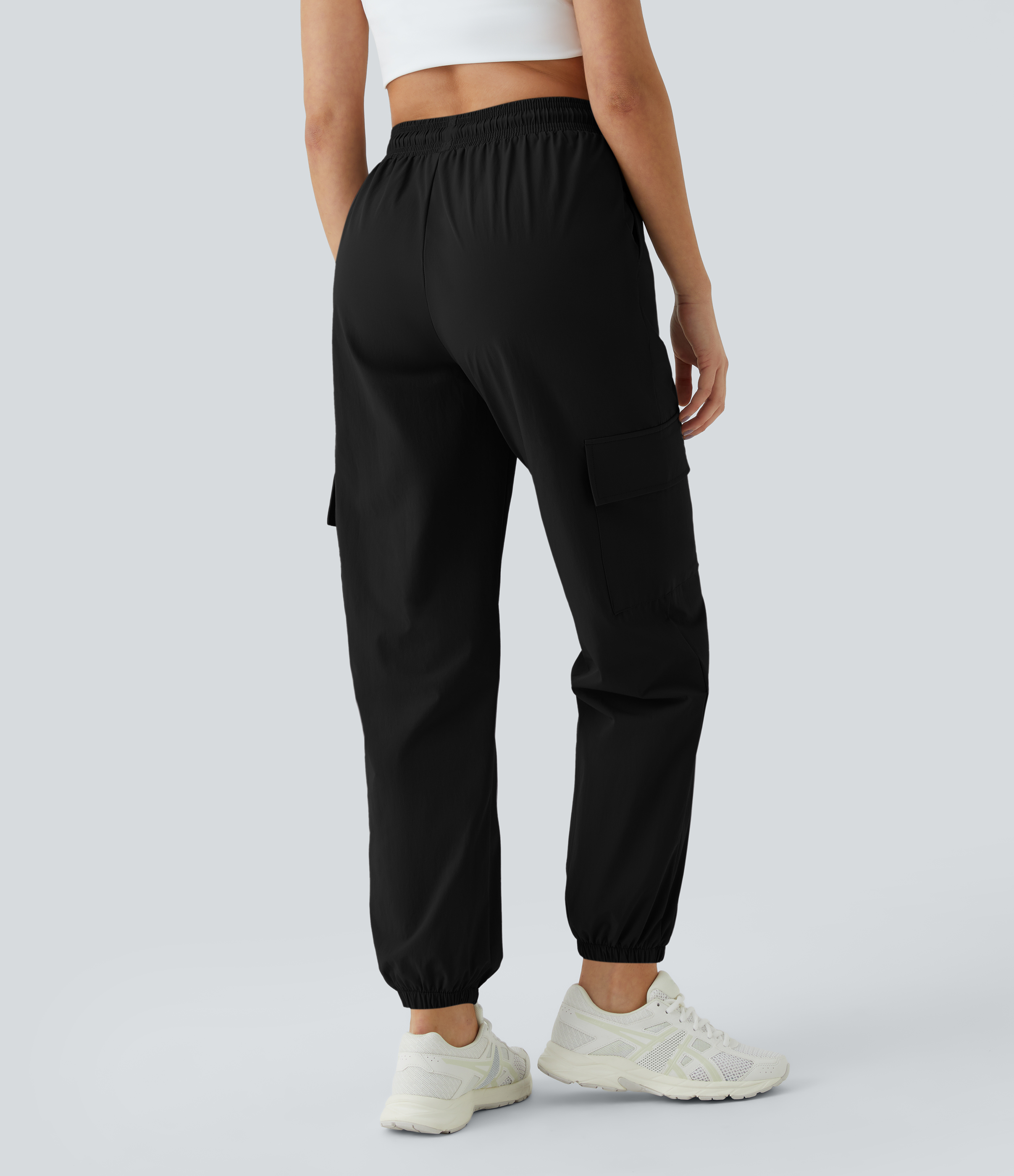 Halara Mid Rise Drawstring Side Pocket Casual Cargo Joggers  - Black - M 