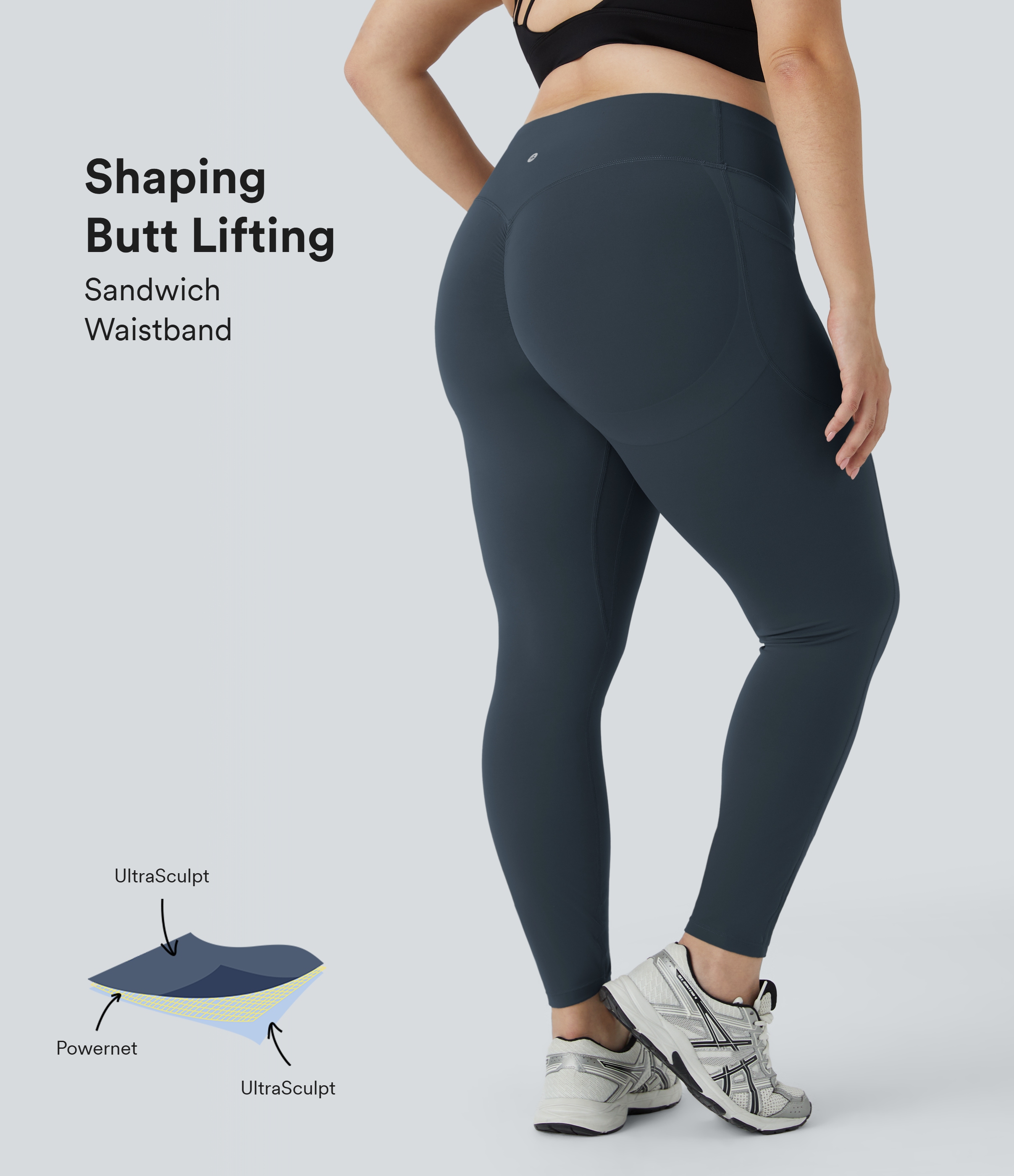 Halara SoCinched High Waisted Butt Lifting Tummy Control Side Pocket Shaping Training UltraSculpt Plus Size Leggings  - Carbon - 2X(7/8) 