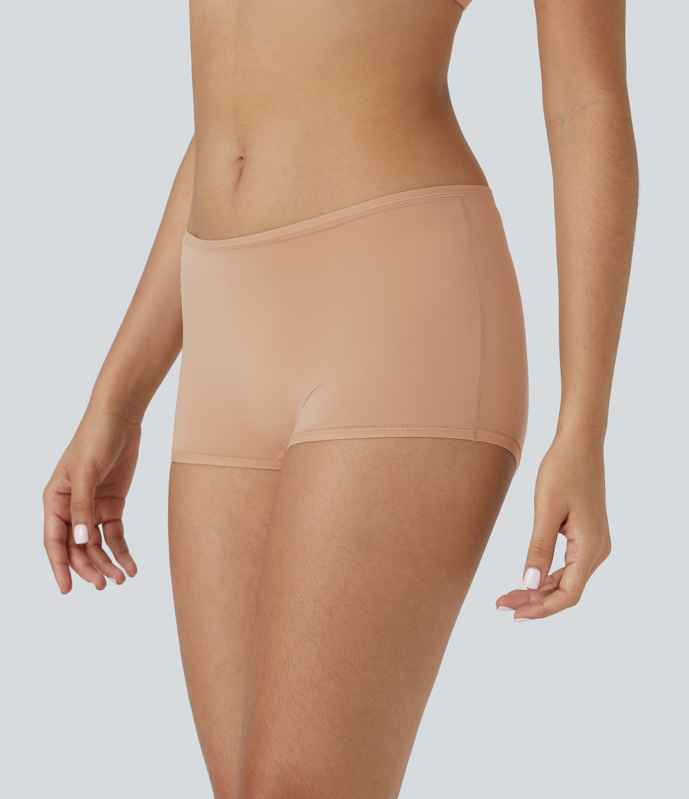Halara High Stretch Skin Friendly  Low Rise Solid Lounge Boy Shorts  - Maple Sugar - M 