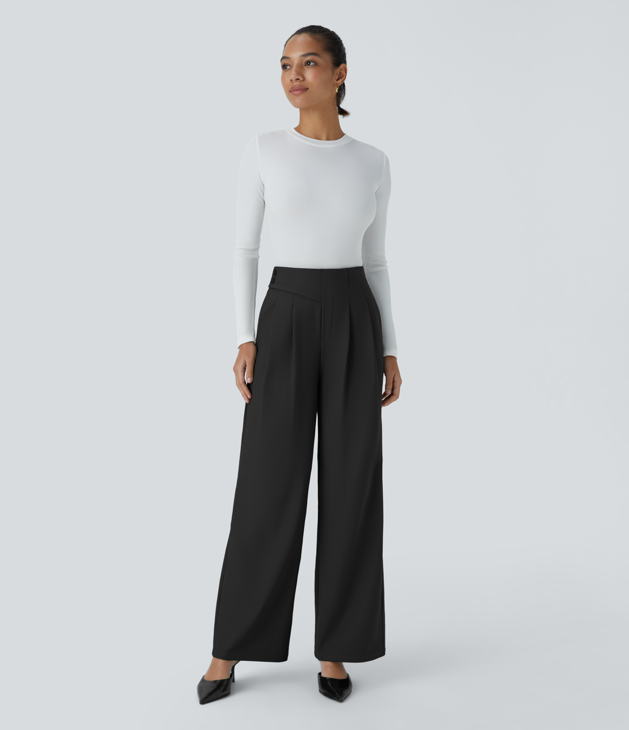 Halara Halara Flexв„ў High Waisted Decorative Button Side Pocket Straight Leg Twill Work Pants  - Black - L(regular) sweatpants jogger pants 