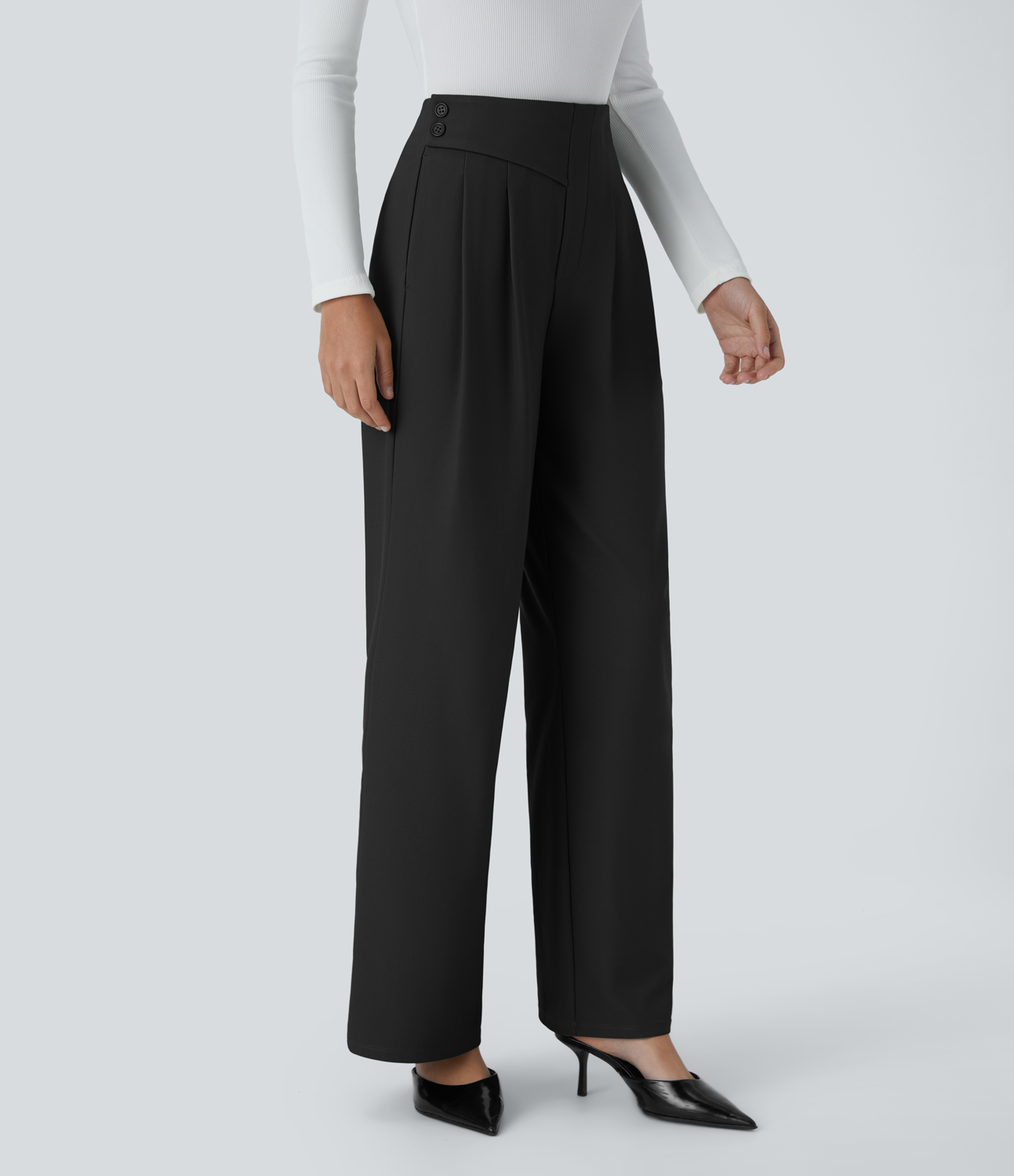 Halara Halara Flexв„ў High Waisted Decorative Button Side Pocket Straight Leg Twill Work Pants  - Black - L(regular) sweatpants jogger pants 