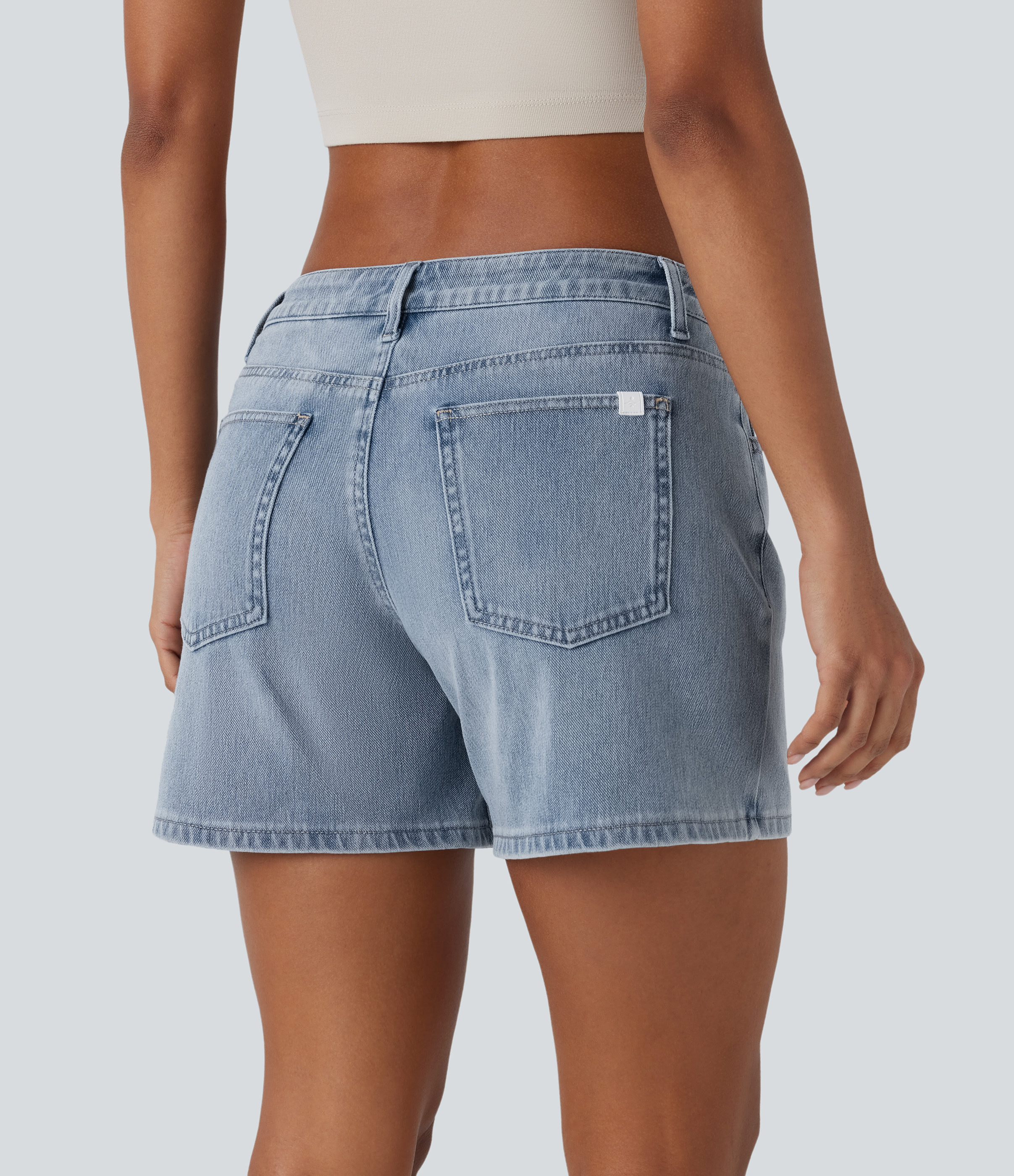 Light Azure Denim Short asymétrique en jean délavé Halara Flex™ taille basse à poches multiples / 2