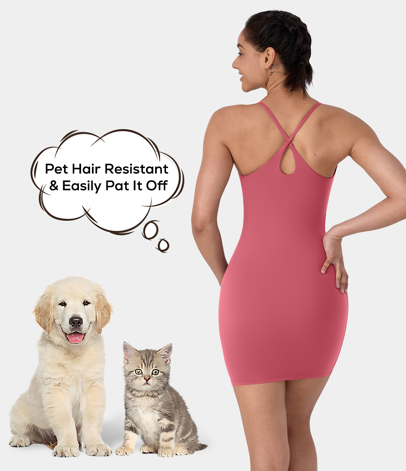 Women's Everyday Patitoff Pet Hair Resistant Backless Activity Bodycon