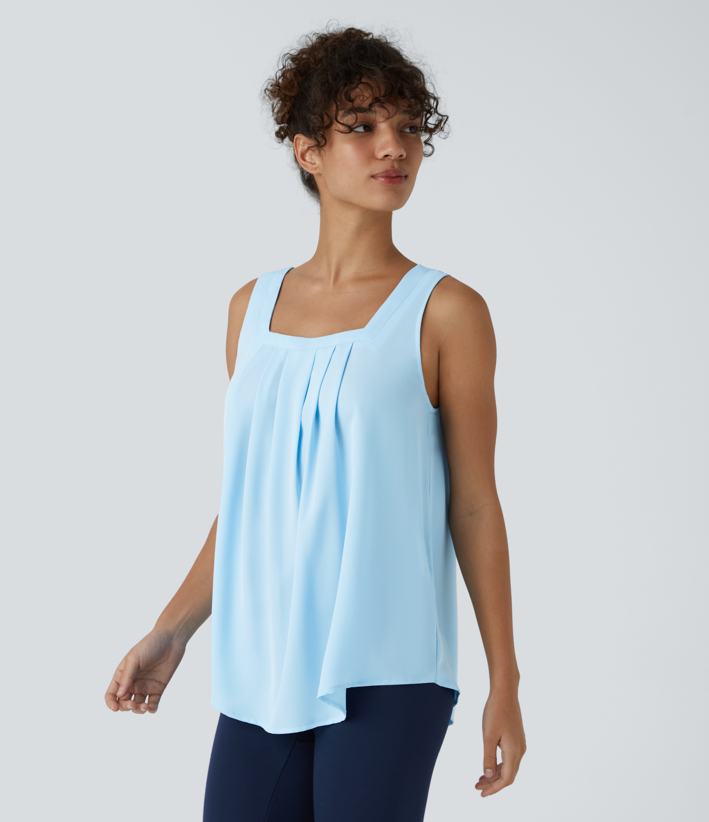 Halara Square Neck Plicated Work Tank Top Tank Top - Rippling Blue - M golf tops halter top tunic tops sleeveless tops backless top 