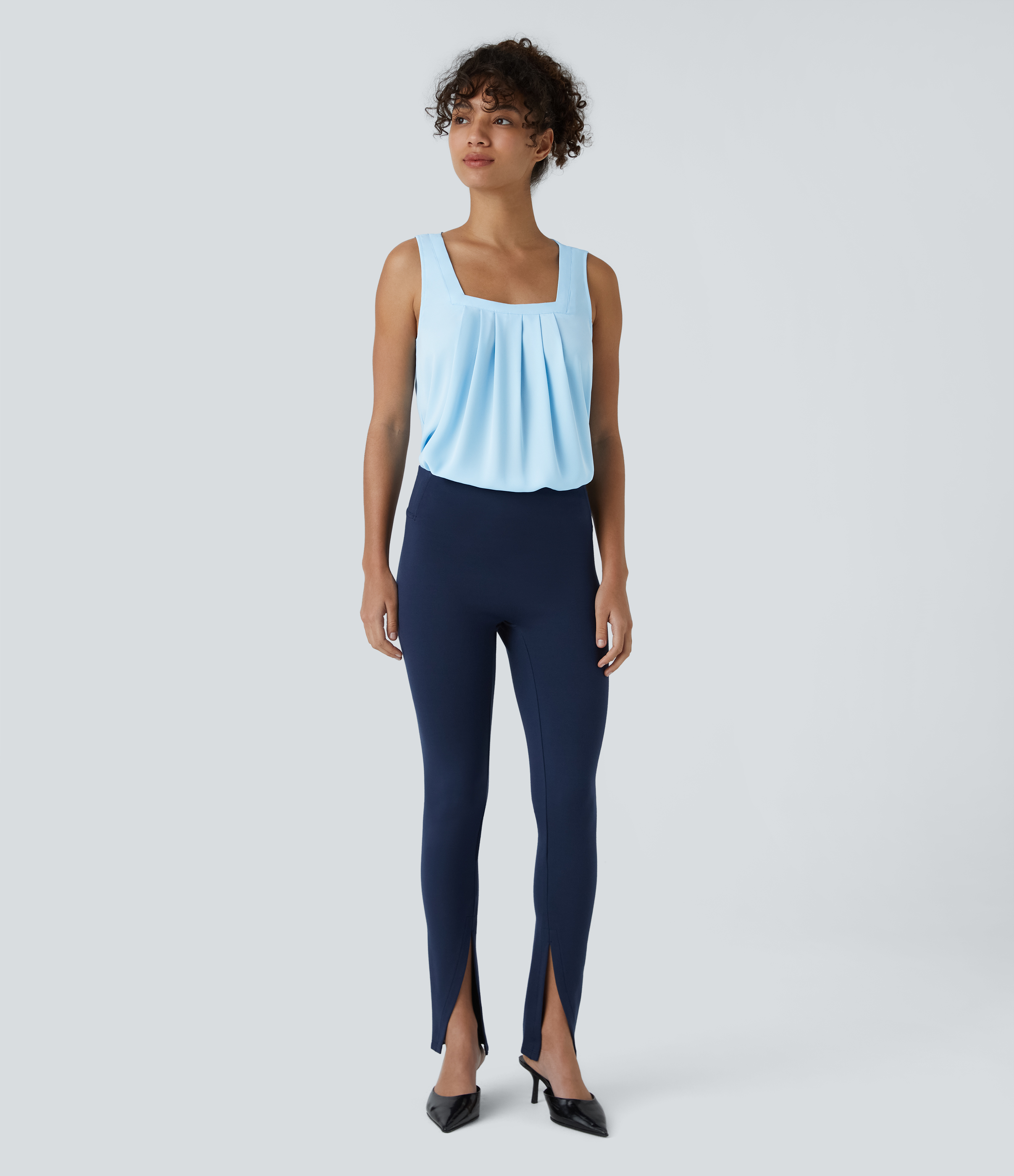 Halara Square Neck Plicated Work Tank Top Tank Top - Rippling Blue - M golf tops halter top tunic tops sleeveless tops backless top 