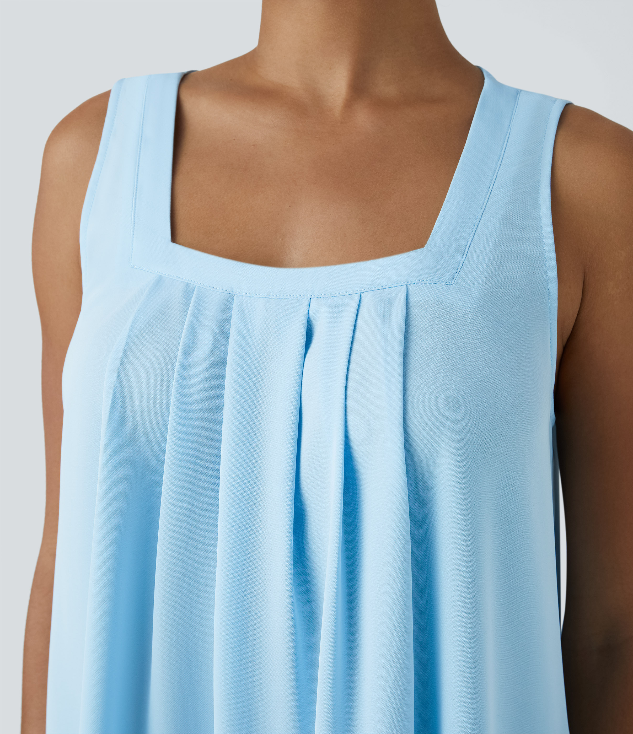 Halara Square Neck Plicated Work Tank Top Tank Top - Rippling Blue - M golf tops halter top tunic tops sleeveless tops backless top 