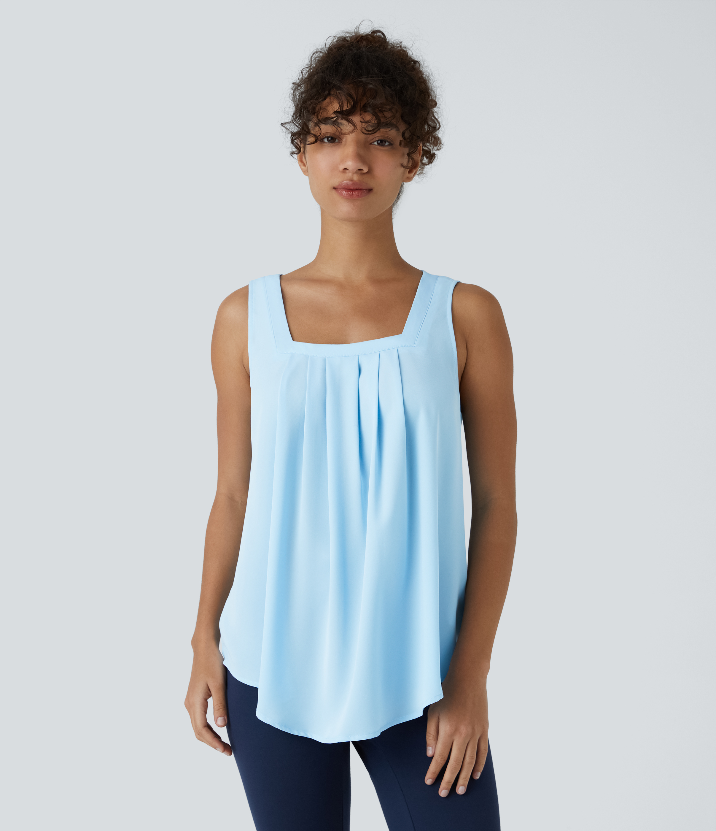 Halara Square Neck Plicated Work Tank Top Tank Top - Rippling Blue - M golf tops halter top tunic tops sleeveless tops backless top 