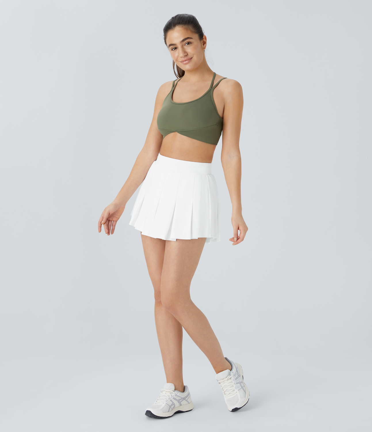 Halara High Waisted 2-in-1 Side Pocket Pleated Mini Tennis Skirt  - White - L(regular) midi skirt a line skirt golfing skirt 