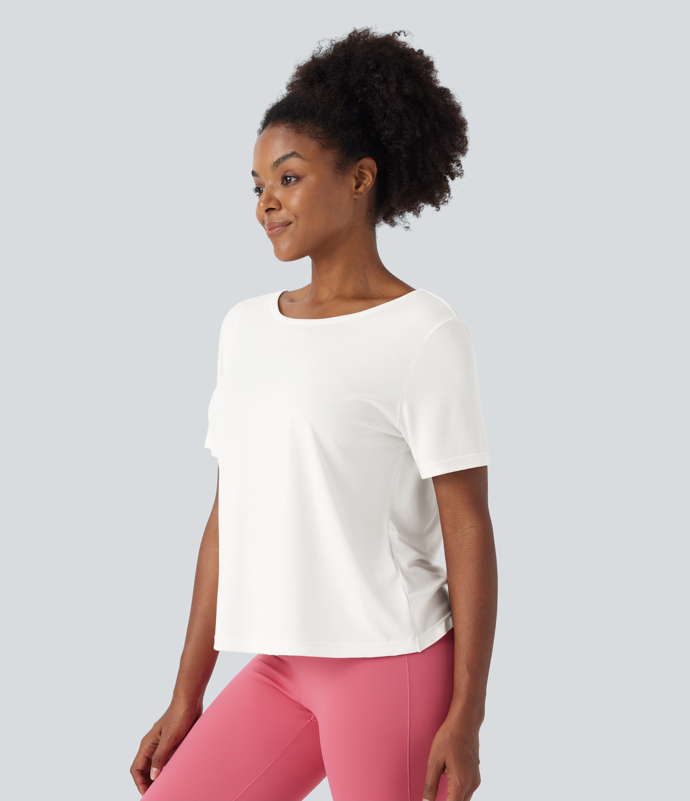 Halara Cut Out Crisscross Twisted Back Short Sleeve Yoga Sports Top  - White - L 
