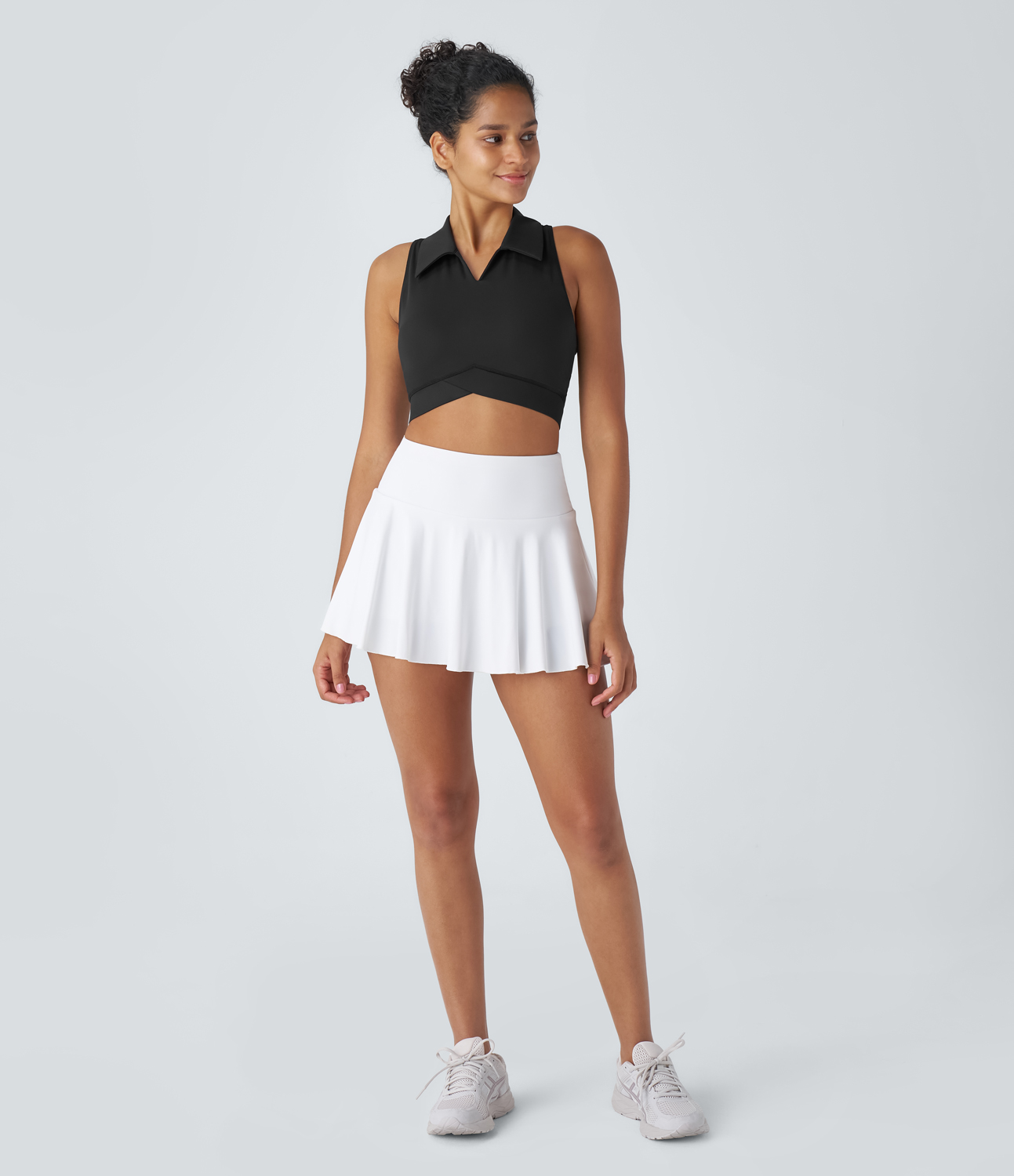 Halara Polo Collar V Neck Backless Racerback Quick Dry Cropped Tennis Tank Top Tank Top - Black - XS golf tops halter top tunic tops 