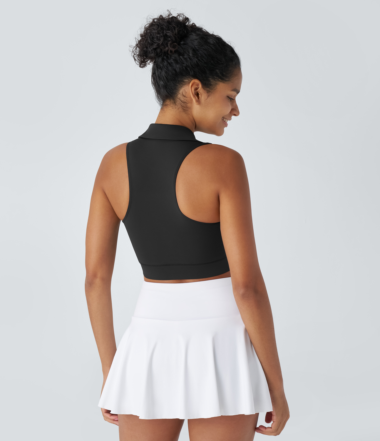 Halara Polo Collar V Neck Backless Racerback Quick Dry Cropped Tennis Tank Top Tank Top - Black - XS golf tops halter top tunic tops 
