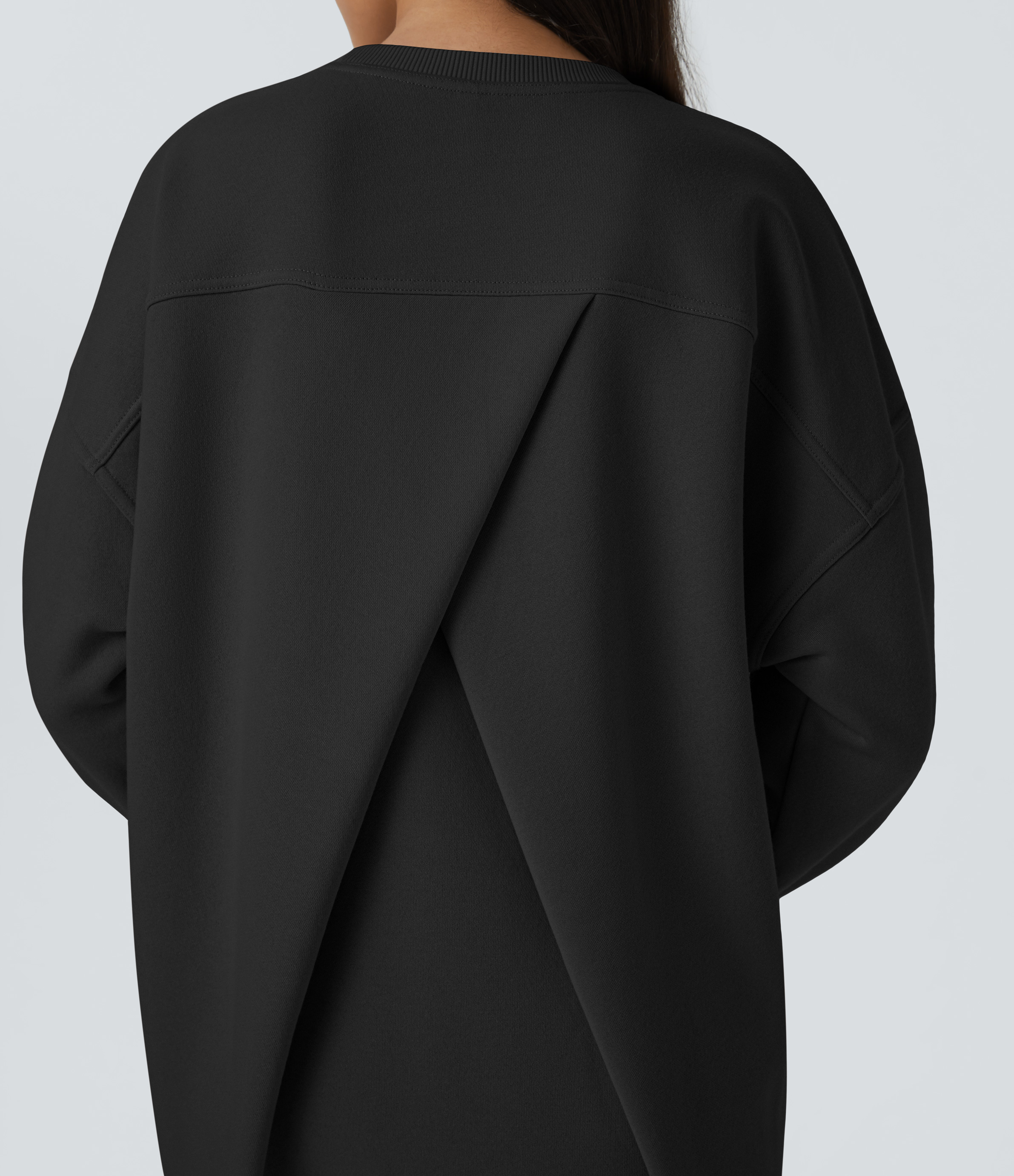 Halara Round Neck Long Sleeve Side Pocket Oversize Fleece Casual Sweatshirt  - Black - XL 