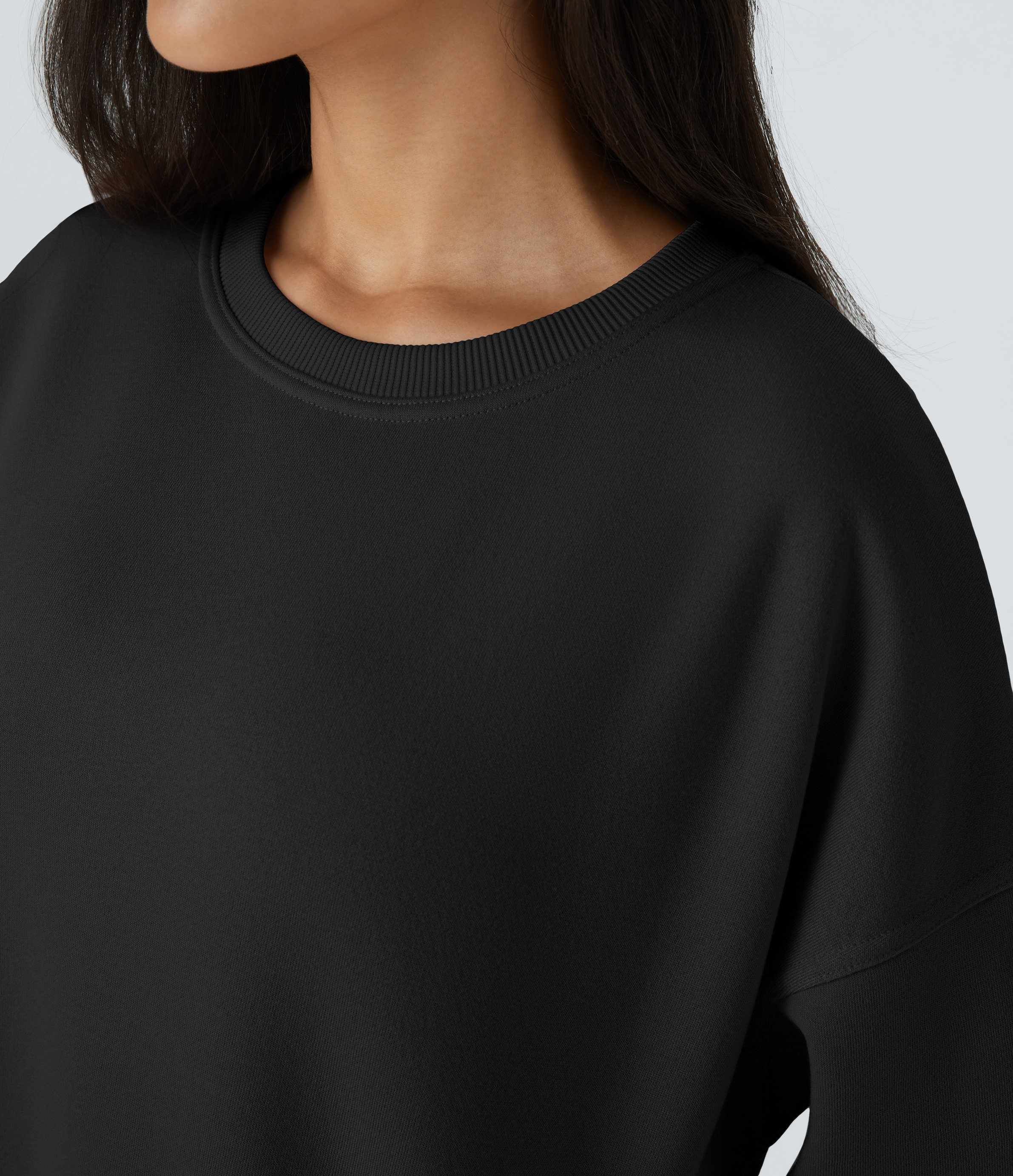 Halara Round Neck Long Sleeve Side Pocket Oversize Fleece Casual Sweatshirt  - Black - XL 