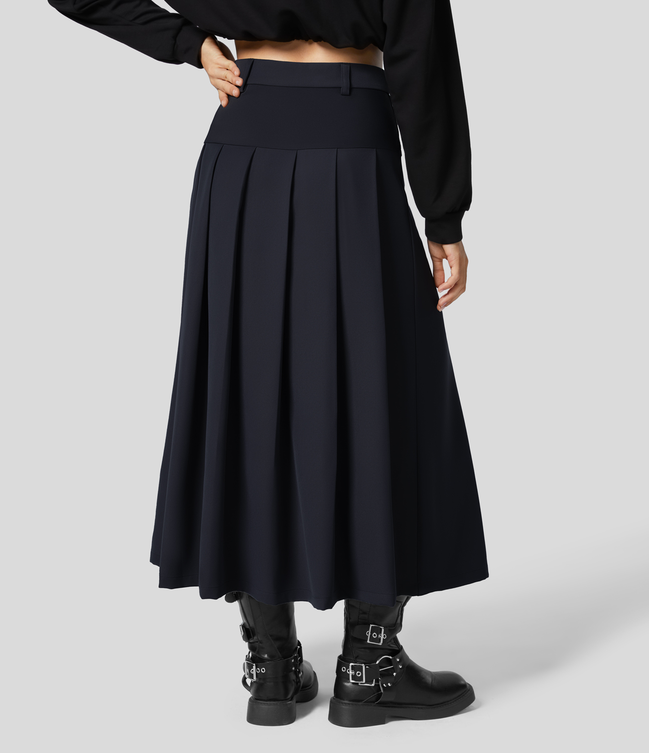 Halara High Waisted Side Zipper Solid Pleated Casual Skirt  - Night Sky - XL 