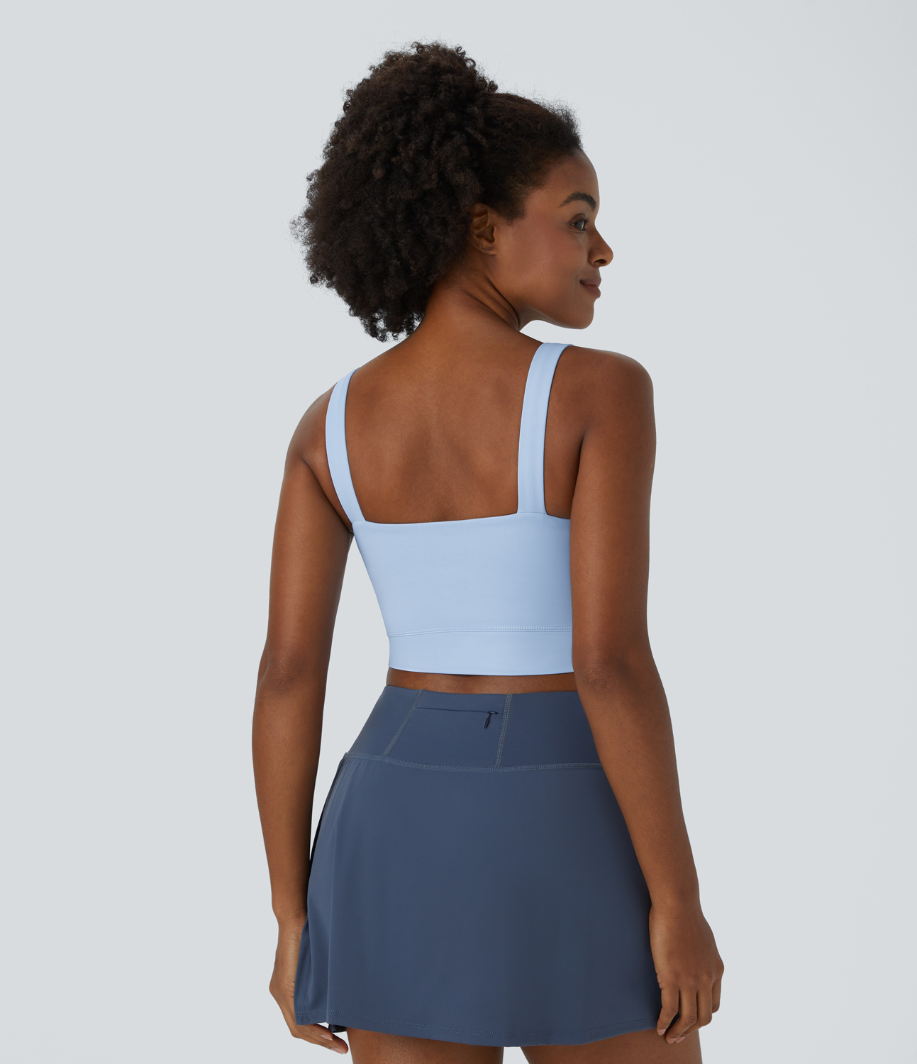 Halara Round Neck Crossover Hem Cropped Yoga Tank Top Tank Top - Ice Water - XS golf tops halter top tunic tops sleeveless tops backless top 
