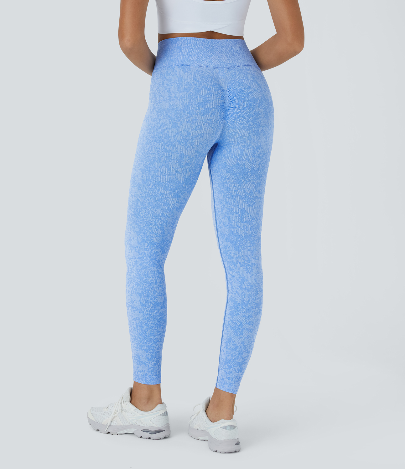 Halara Seamless Flow High Waisted Butt Lifting Yoga Leggings  - Light Baby Blue - M gym leggings leggings with pockets 