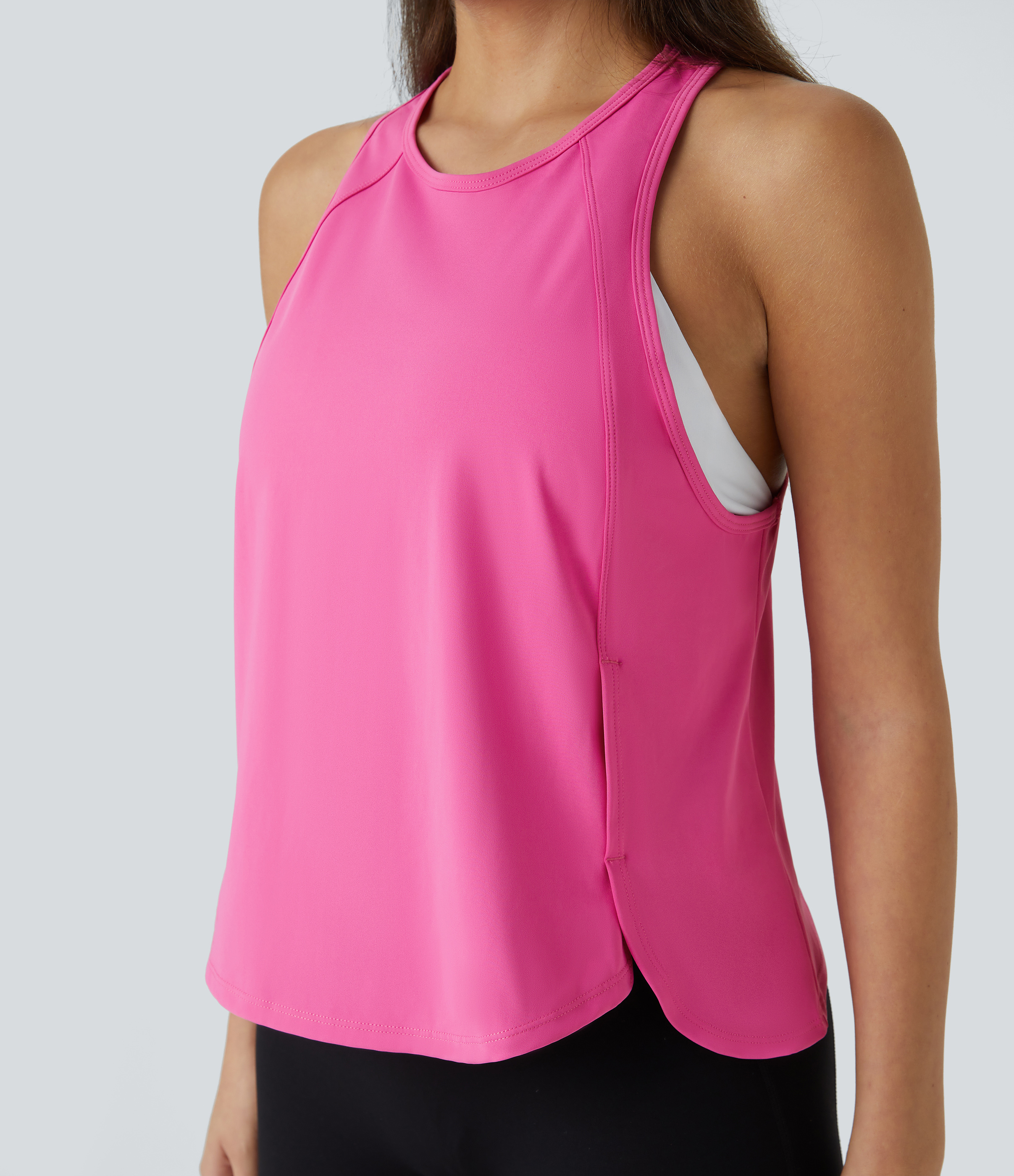 Halara Racerback Crossover Split Hem Quick Dry Running Tank Top Tank Top - Gorgeous Powder Pink - L golf tops halter top tunic tops 