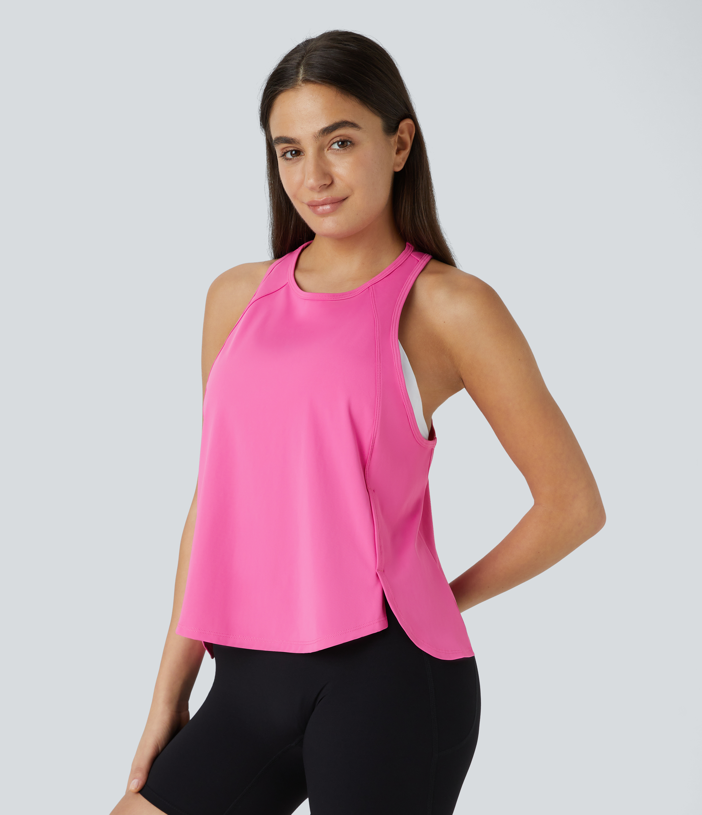 Halara Racerback Crossover Split Hem Quick Dry Running Tank Top Tank Top - Gorgeous Powder Pink - L golf tops halter top tunic tops 
