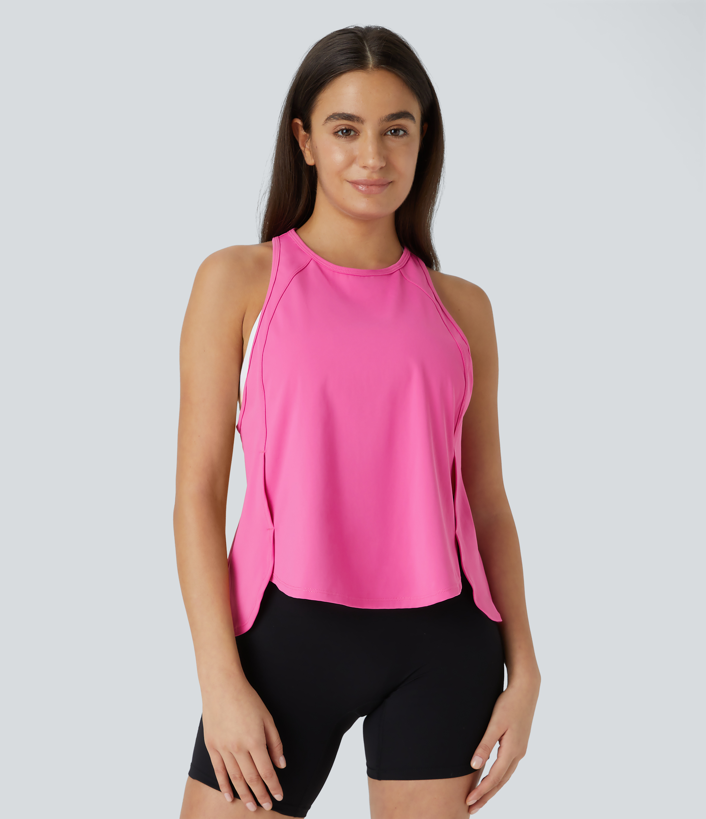 Halara Racerback Crossover Split Hem Quick Dry Running Tank Top Tank Top - Gorgeous Powder Pink - L golf tops halter top tunic tops 