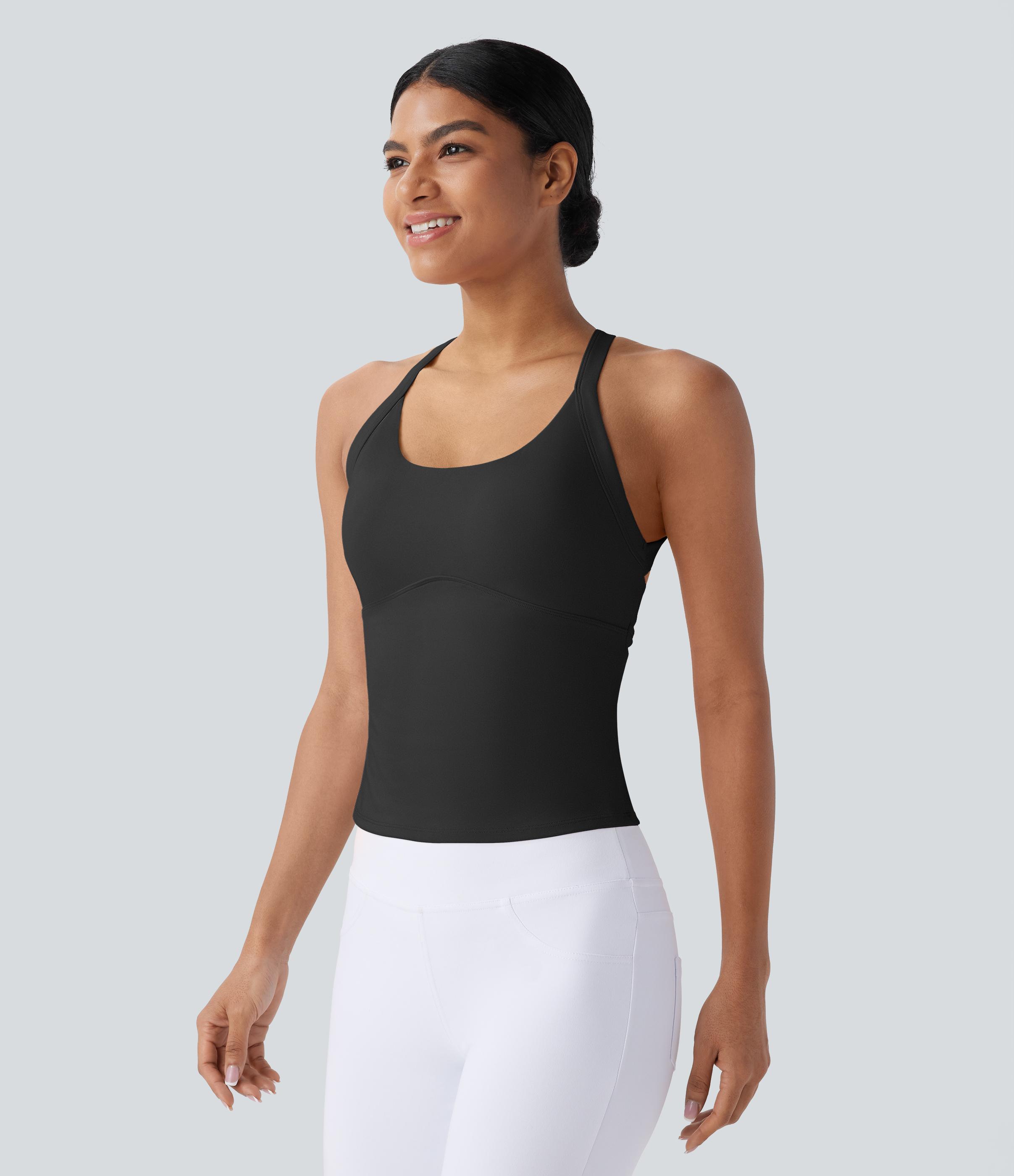Halara Softlyzeroв„ў Plush Backless Cut Out Twisted Yoga Tank Top Tank Top - Black - M golf tops halter top tunic tops sleeveless tops 