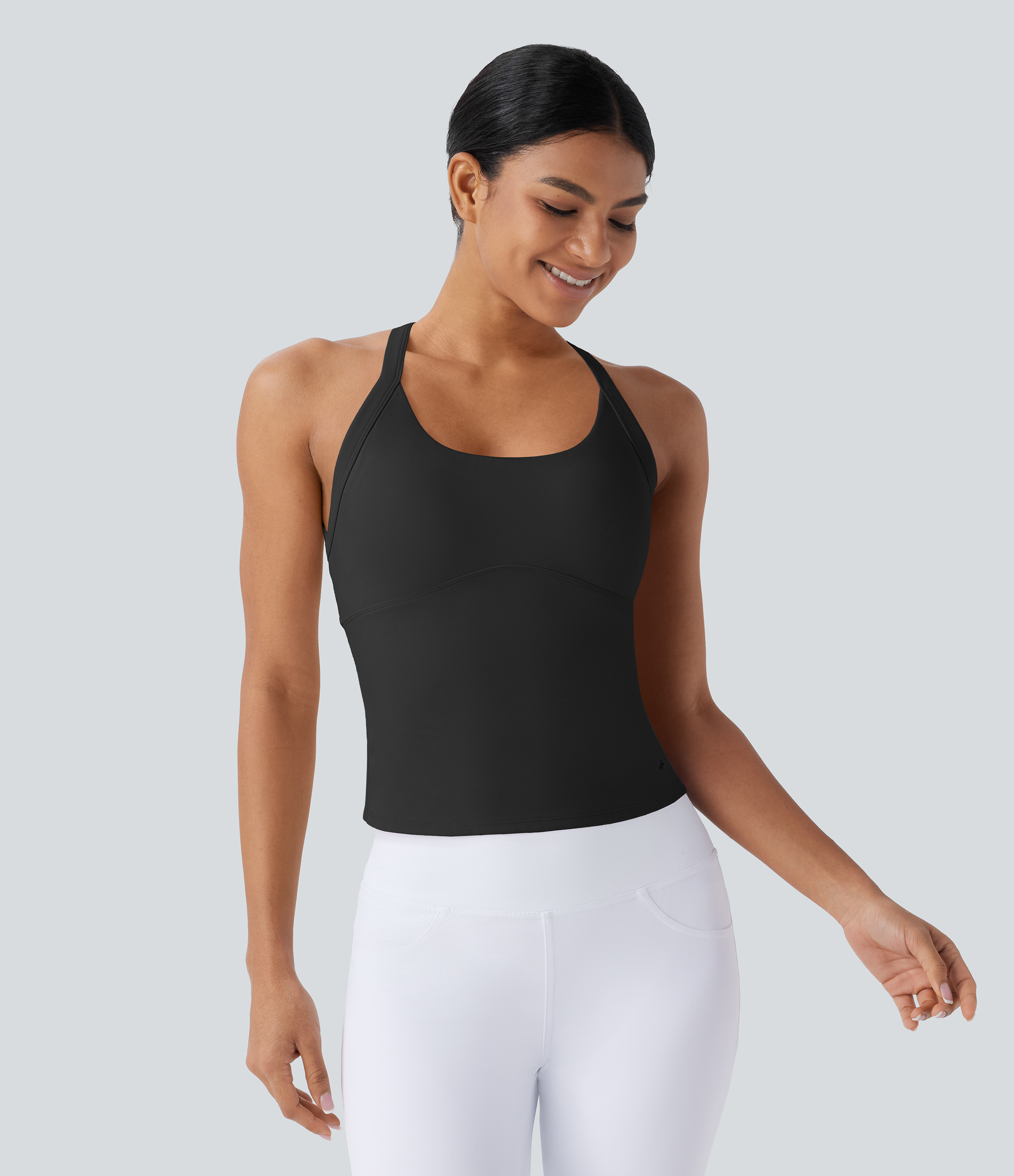 Halara Softlyzeroв„ў Plush Backless Cut Out Twisted Yoga Tank Top Tank Top - Black - M golf tops halter top tunic tops sleeveless tops 