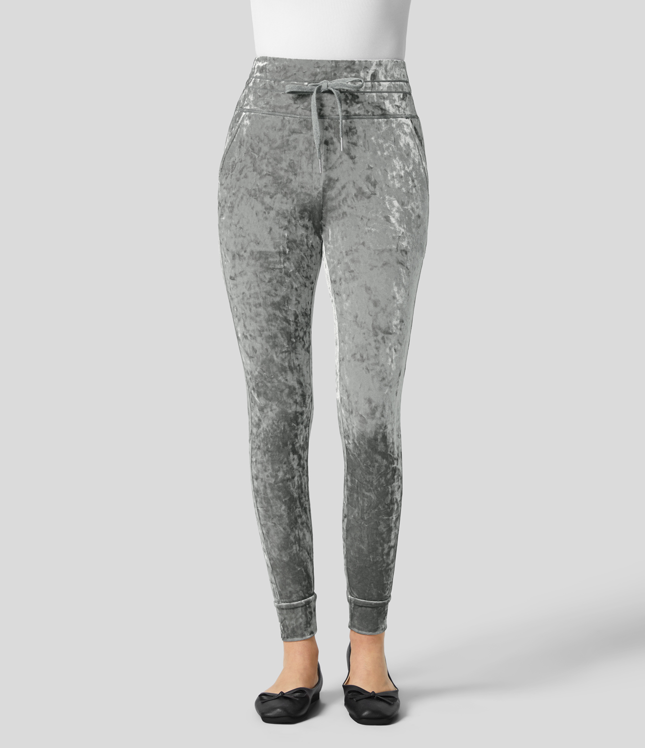 Halara High Waisted Drawstring Side Pocket Full Length Velvet Casual Joggers  - Ultimate Gray - XS(regular) 
