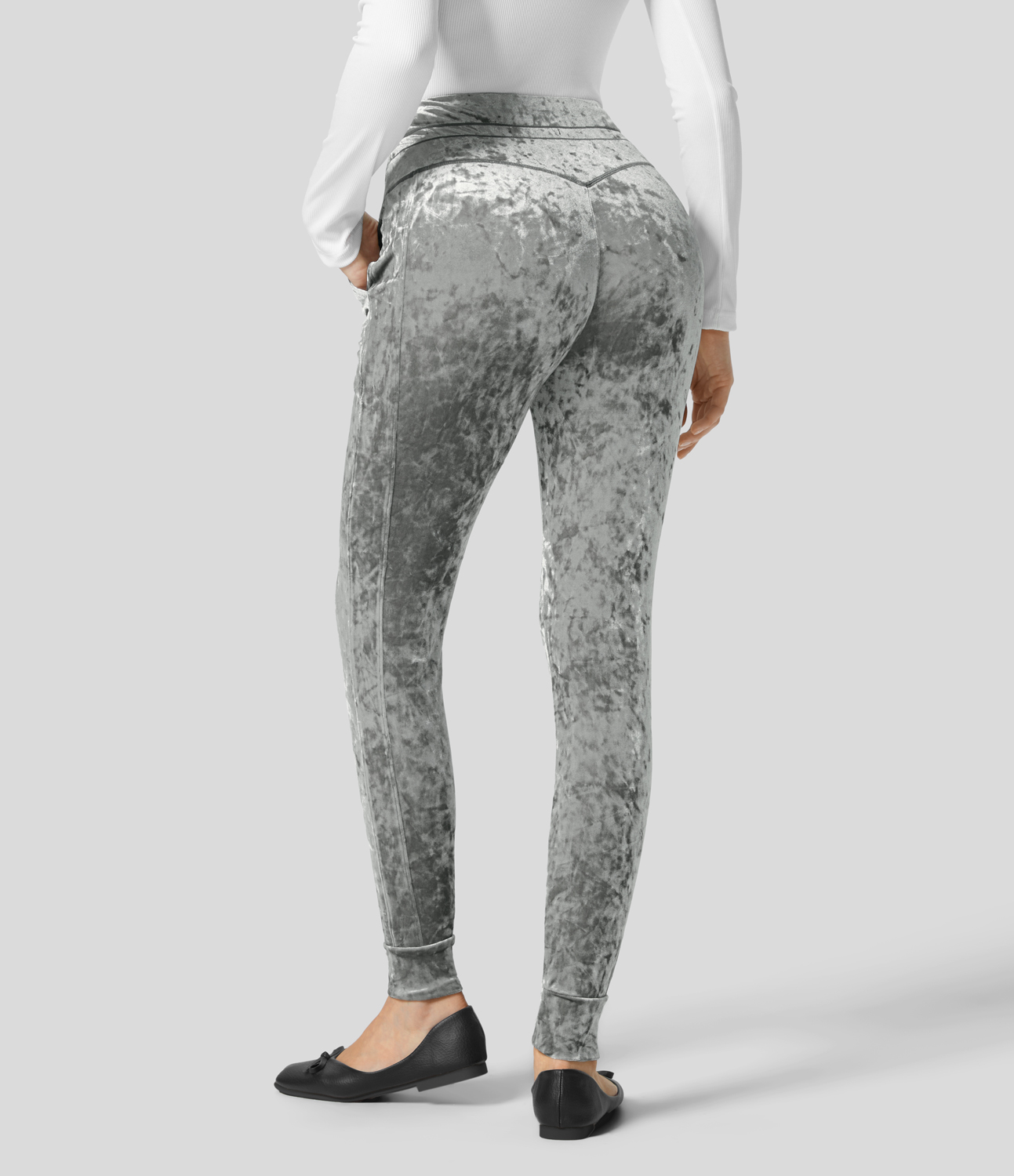 Halara High Waisted Drawstring Side Pocket Full Length Velvet Casual Joggers  - Ultimate Gray - XS(regular) 