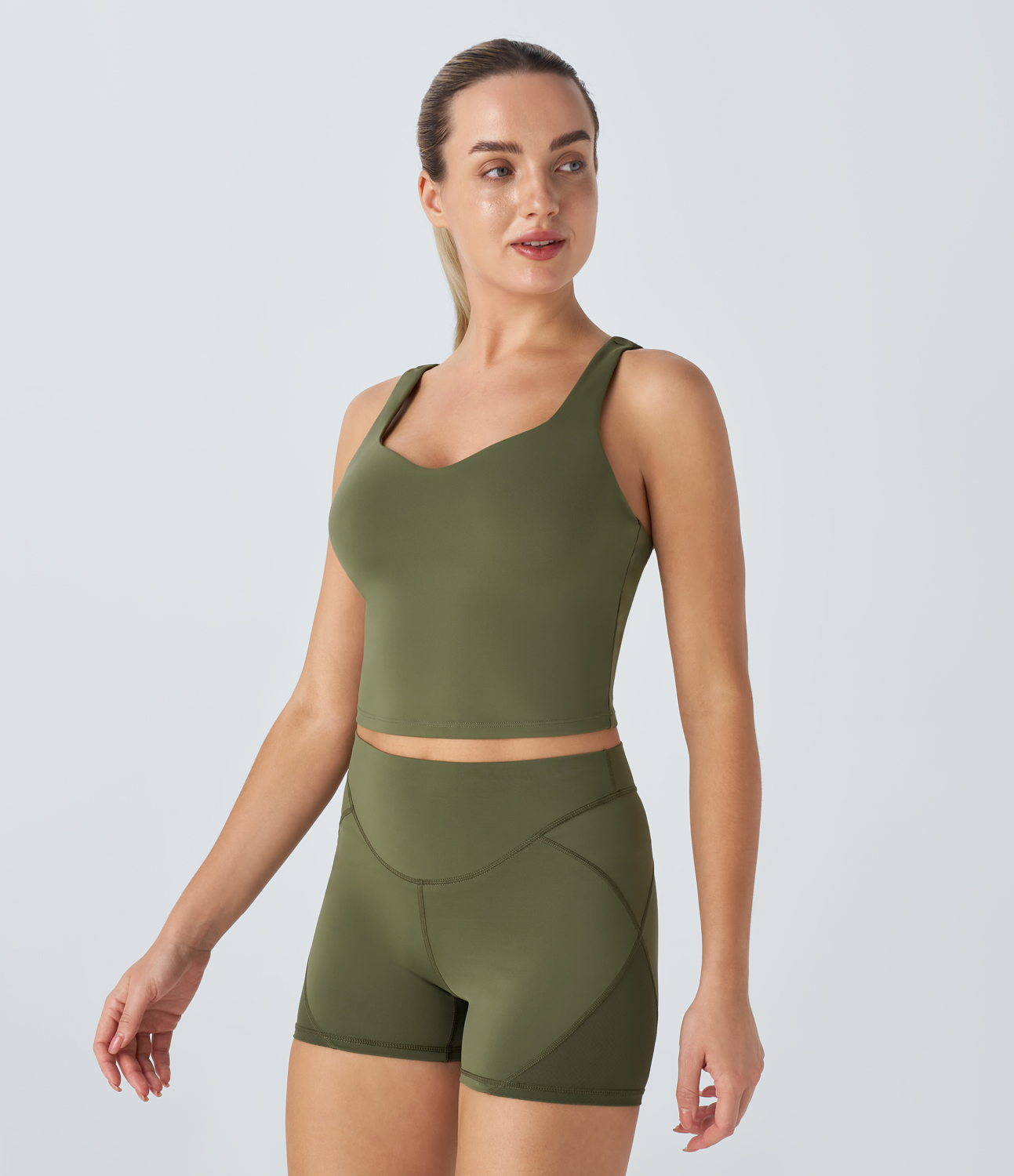 Halara SpeedWaveв„ў Backless Cropped Quick Dry Running Tank Top Tank Top - Unripe Olive Green - XS golf tops halter top tunic tops 