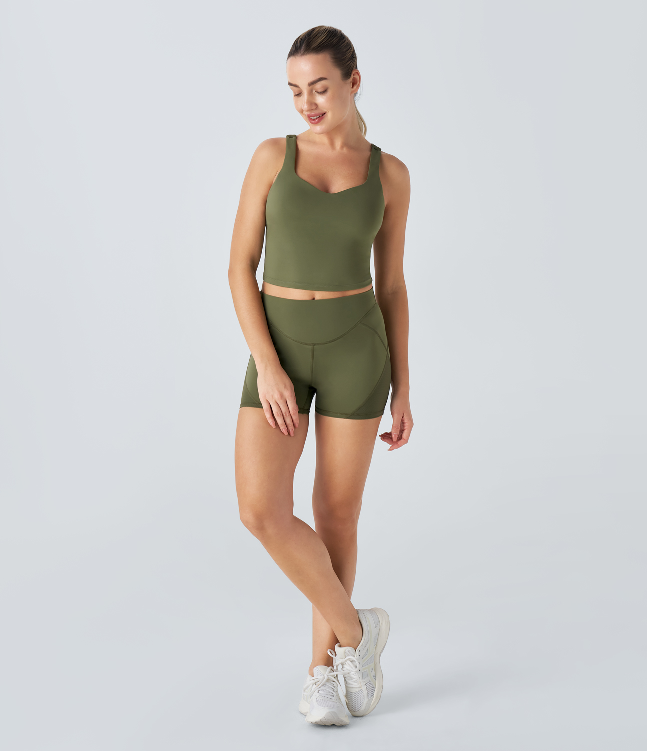 Halara SpeedWaveв„ў Backless Cropped Quick Dry Running Tank Top Tank Top - Unripe Olive Green - XS golf tops halter top tunic tops 
