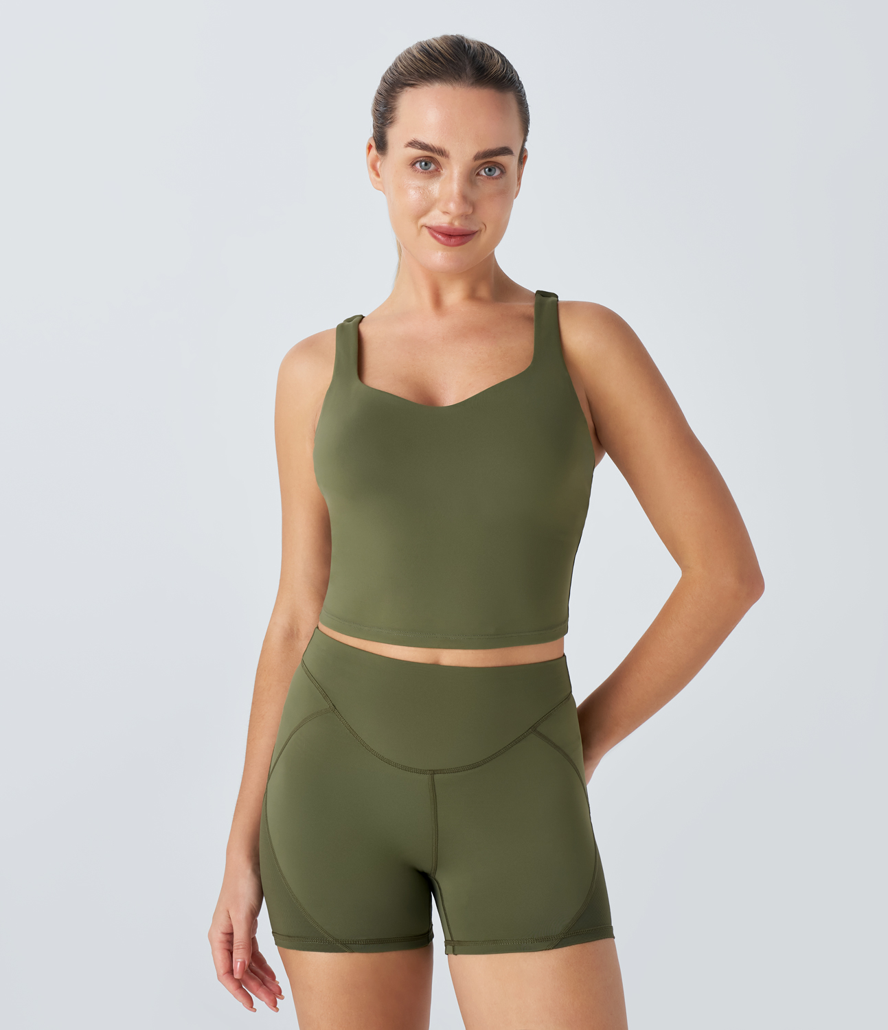 Halara SpeedWaveв„ў Backless Cropped Quick Dry Running Tank Top Tank Top - Unripe Olive Green - XS golf tops halter top tunic tops 