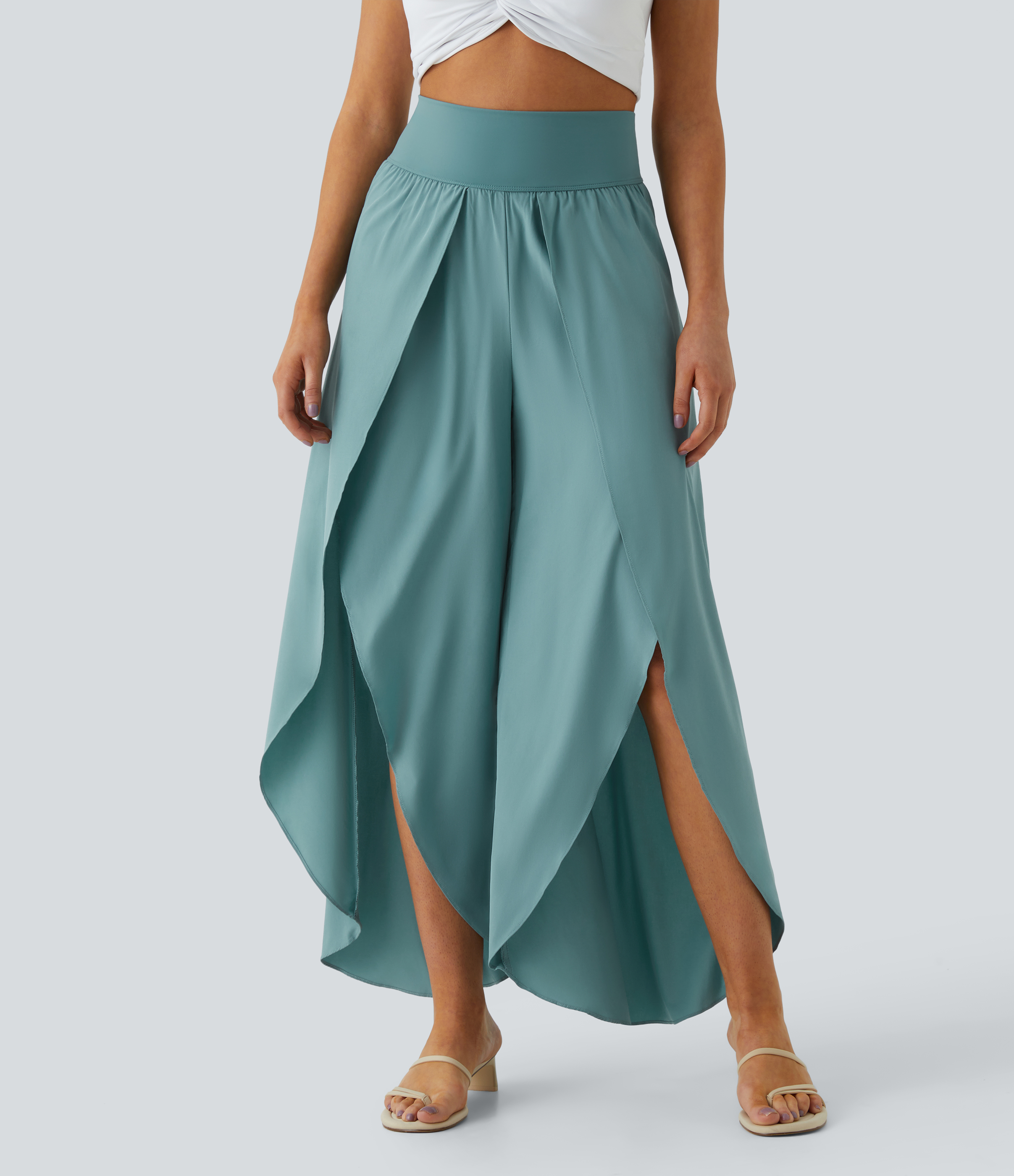 Breezeful™ High Waisted Back Waistband Pocket Palazzo Flowy Wide Leg Quick Dry Casual Pants