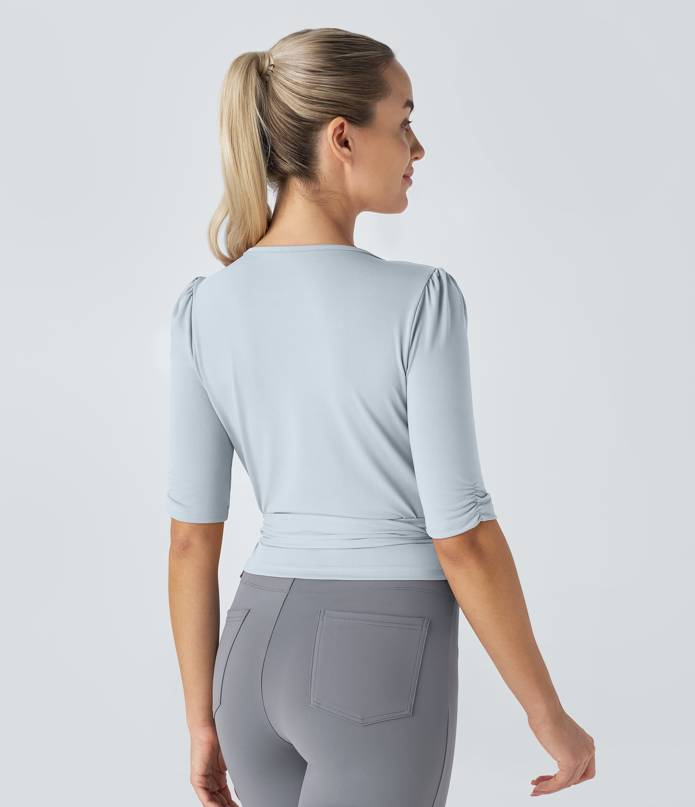 Halara V Neck Wrapped Tie Side Work Blouse  - Skyride - S 