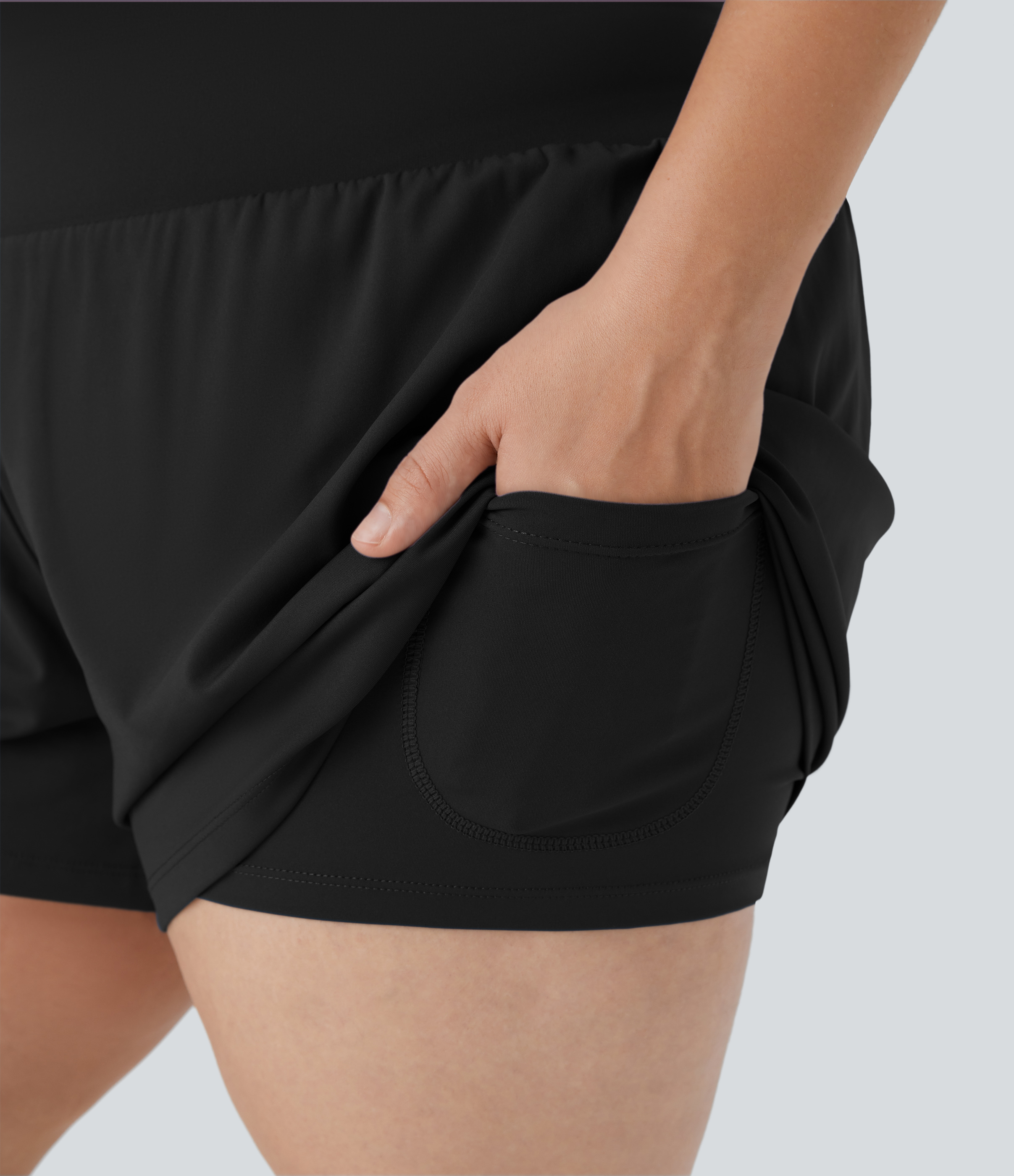 Halara Super High Waisted Back Pocket & Side Hidden Pocket 2-in-1 Yoga Plus Size Shorts 5``-Longer Length  - Black - 2X(Long) 