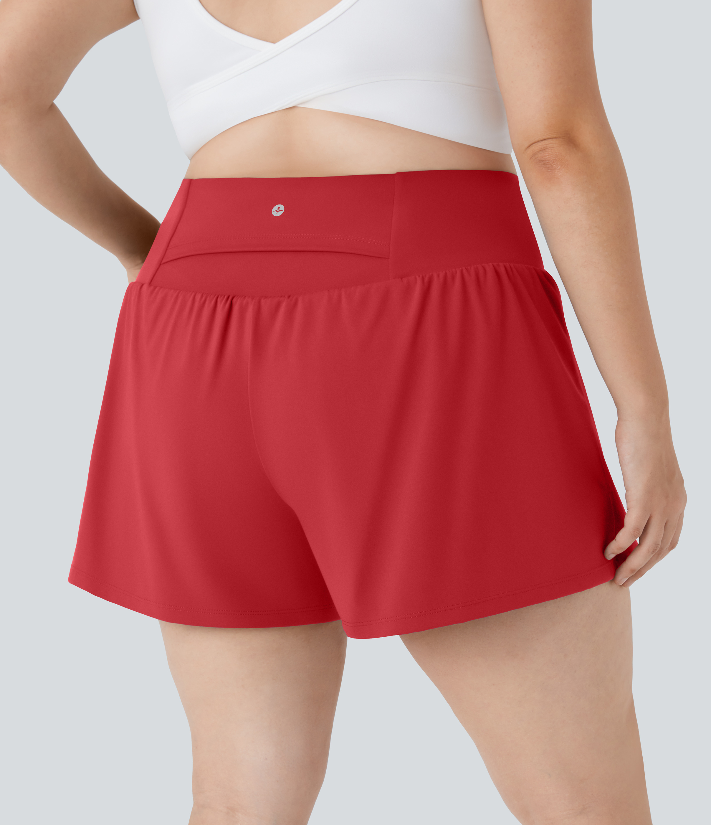 Halara Super High Waisted Back Pocket & Side Hidden Pocket 2-in-1 Yoga Plus Size Shorts 5``-Longer Length  - Salsa - 3X(Long) 