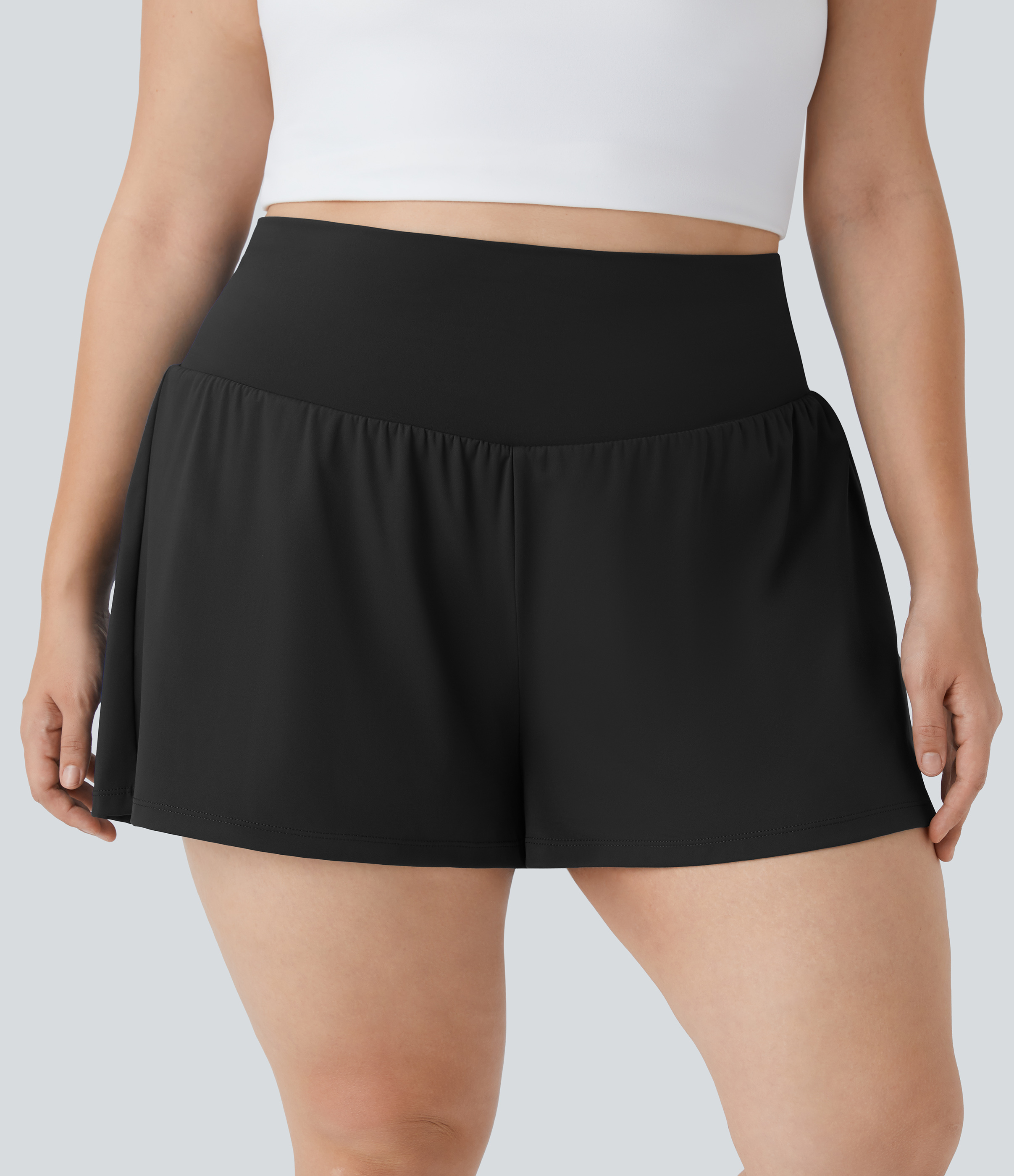 Halara Super High Waisted Back Pocket & Side Hidden Pocket 2-in-1 Yoga Plus Size Shorts 5``-Longer Length  - Black - 2X(Long) 