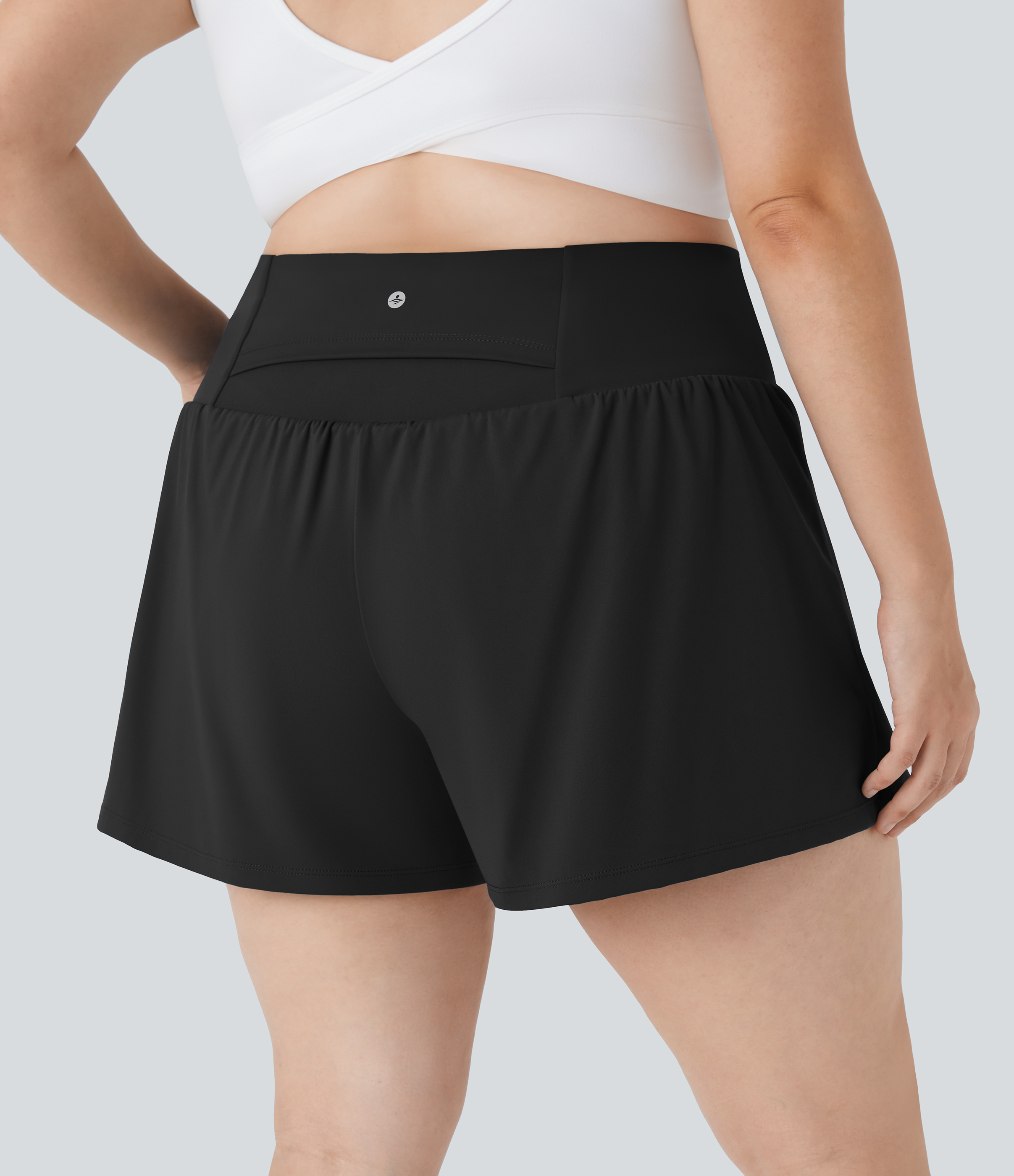 Halara Super High Waisted Back Pocket & Side Hidden Pocket 2-in-1 Yoga Plus Size Shorts 5``-Longer Length  - Black - 2X(Long) 