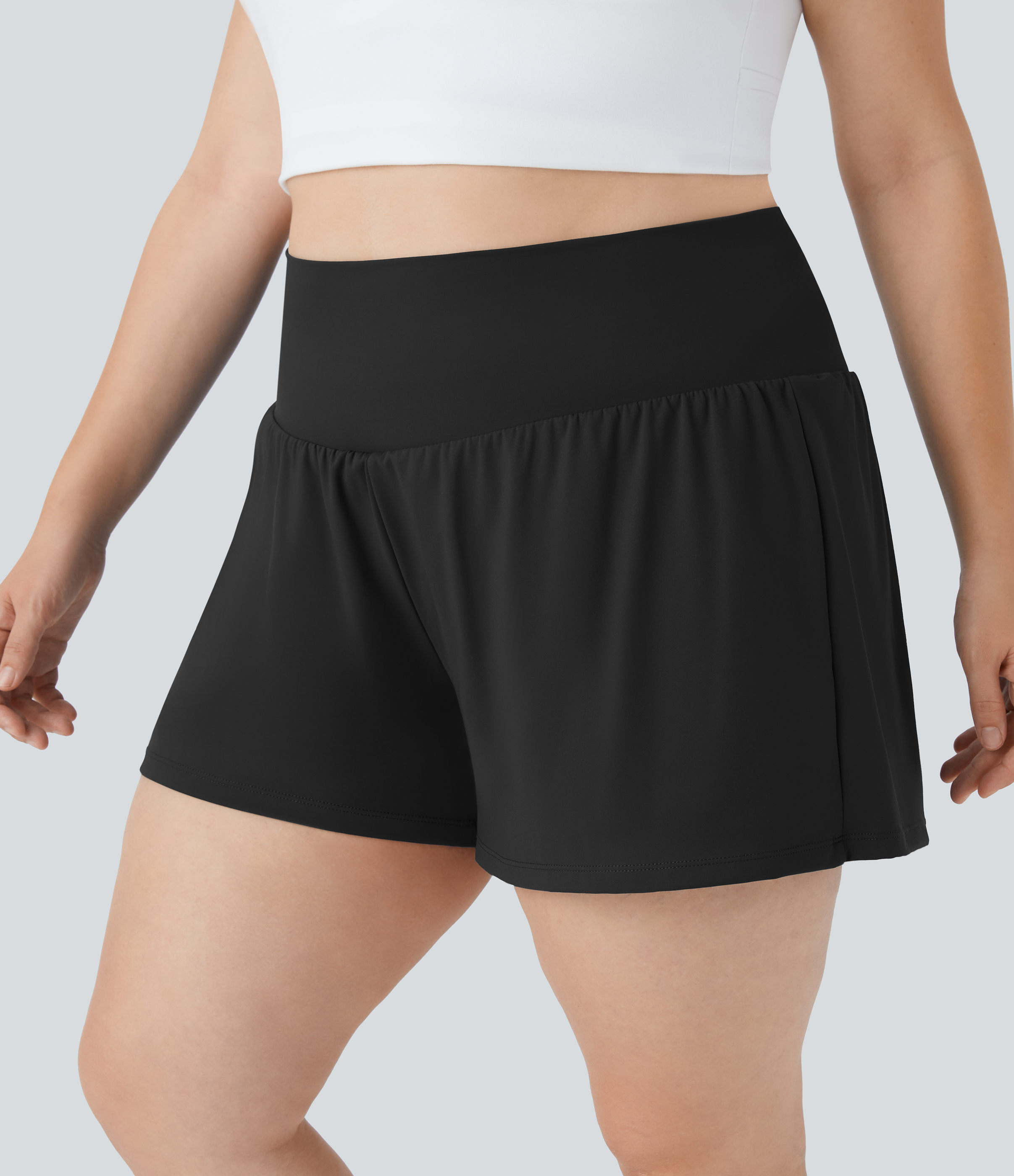 Halara Super High Waisted Back Pocket & Side Hidden Pocket 2-in-1 Yoga Plus Size Shorts 5``-Longer Length  - Black - 2X(Long) 