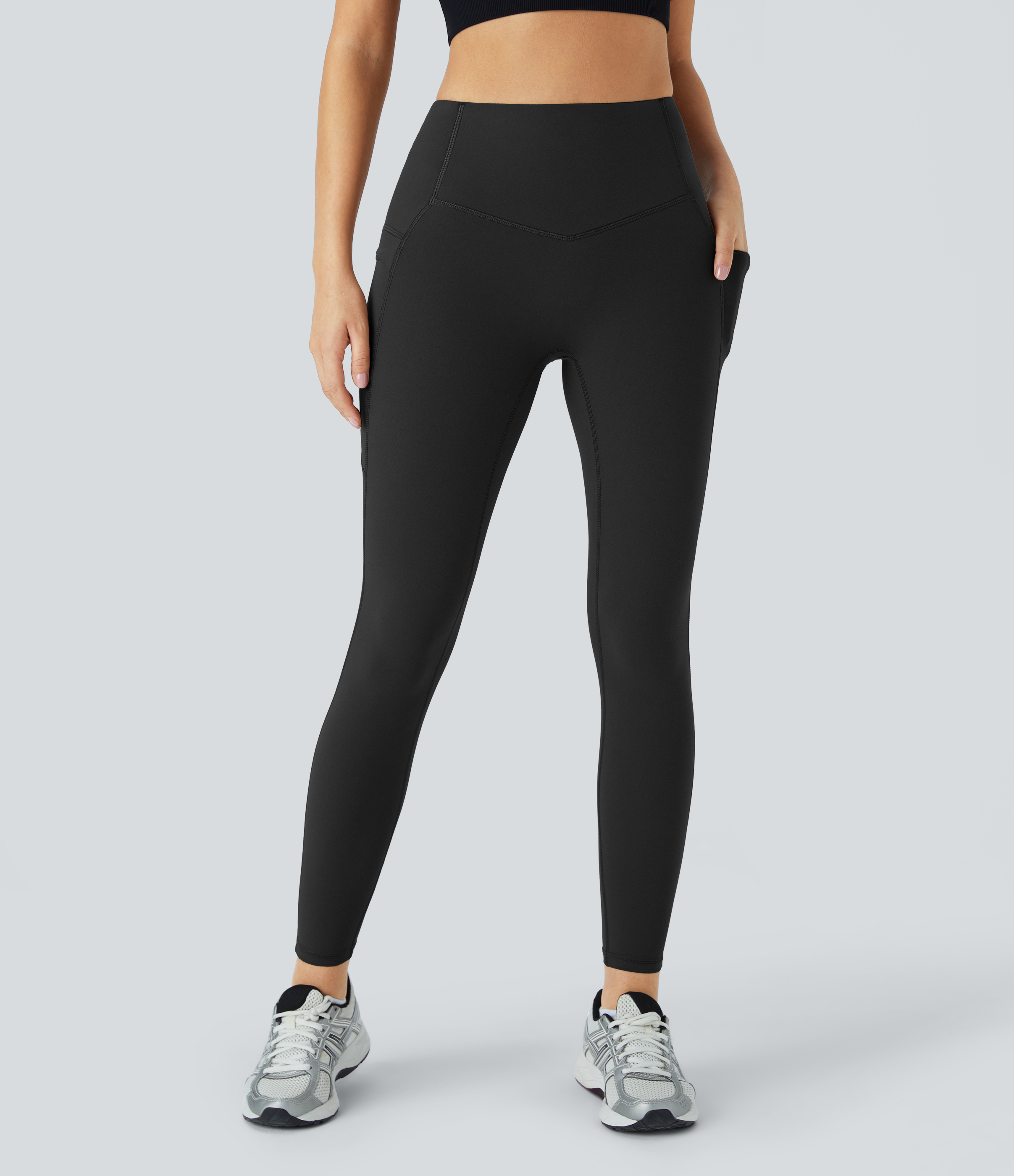 Halara SoCinched High Waisted Butt Lifting Tummy Control Side Pocket Shaping Yoga UltraSculpt Leggings  - Black - S(7/8) gym leggings 