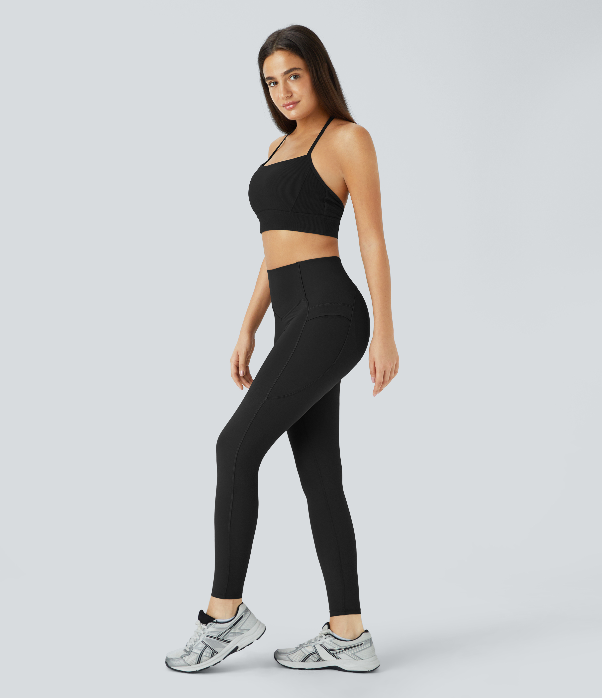 Halara SoCinched High Waisted Butt Lifting Tummy Control Side Pocket Shaping Yoga UltraSculpt Leggings  - Black - S(7/8) gym leggings 