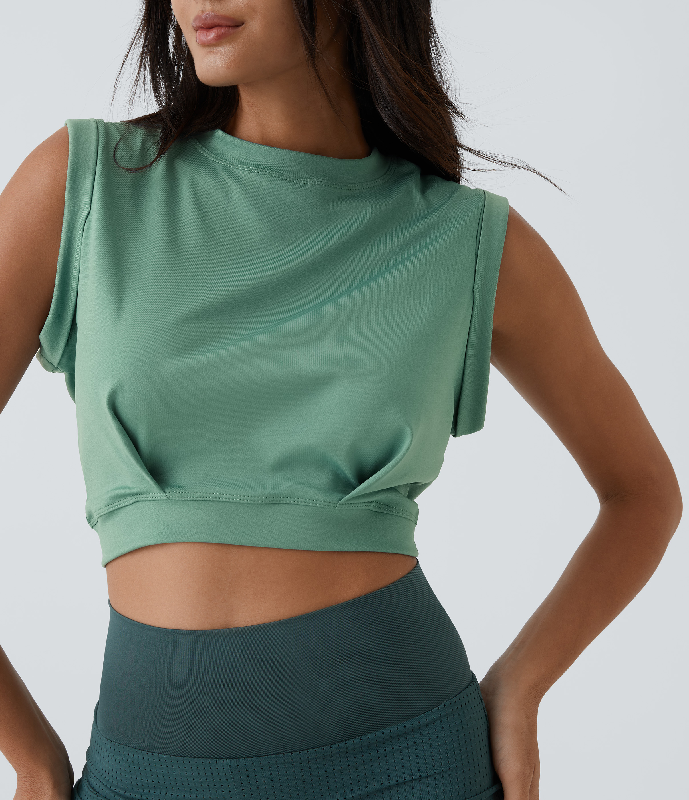 Halara Crew Neck Sleeveless Cropped Yoga Tank Top Tank Top - Trellis - M golf tops halter top tunic tops sleeveless tops backless top 