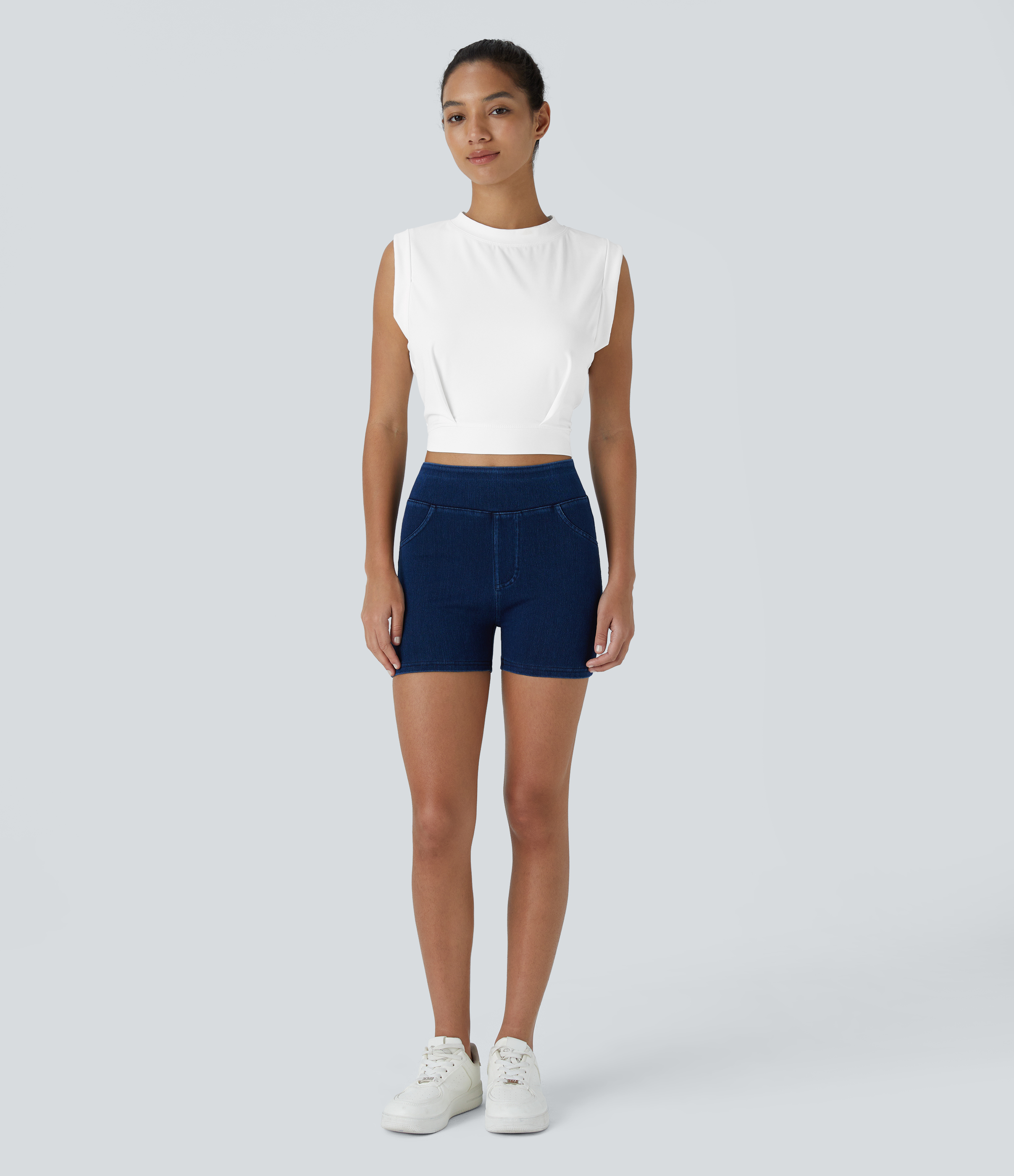 Halara Crew Neck Sleeveless Cropped Yoga Tank Top Tank Top - White - XL golf tops halter top tunic tops sleeveless tops backless top 