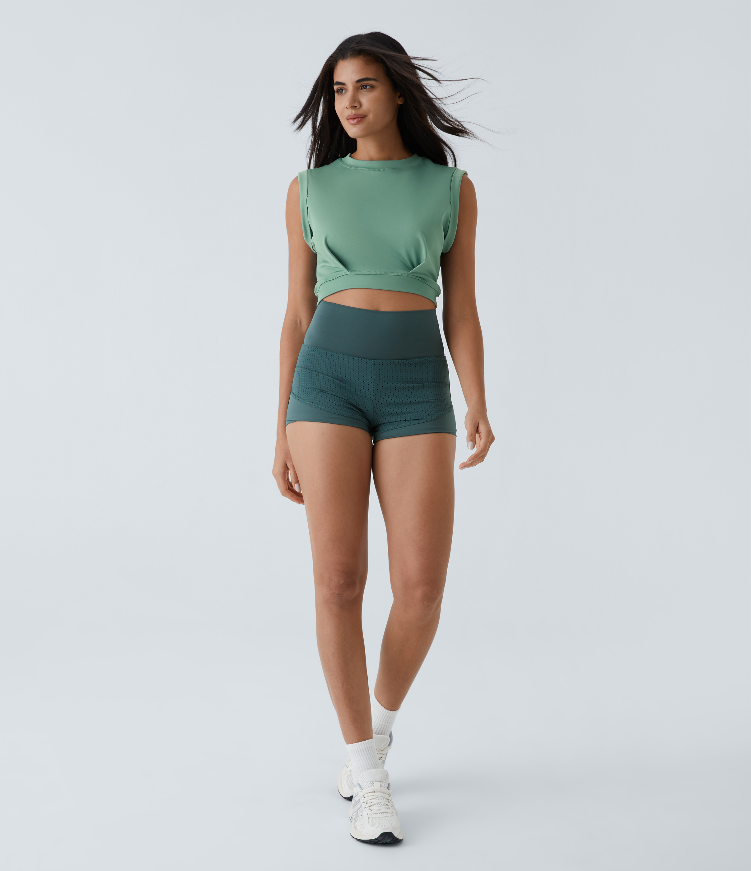 Halara Crew Neck Sleeveless Cropped Yoga Tank Top Tank Top - Trellis - M golf tops halter top tunic tops sleeveless tops backless top 