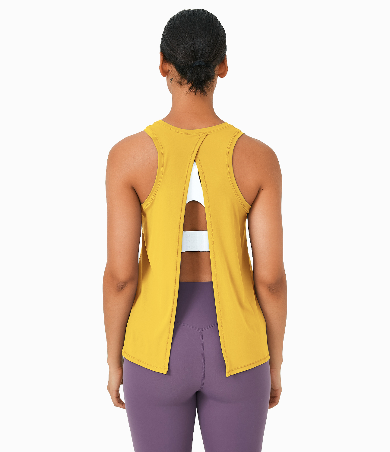 Halara Split Tie Back Tank Top-No Bra Tank Top - Lemonhead - Canary Yellow - M golf tops halter top tunic tops sleeveless tops backless top 